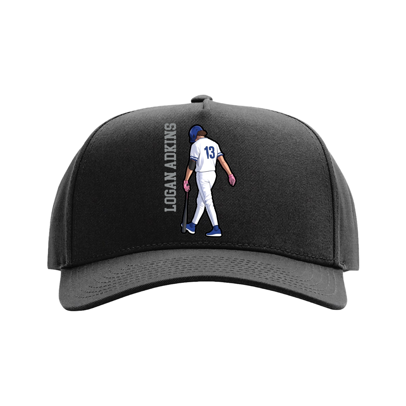 Full Fabric Five-Panel Champ Cap — Name Vertical in Black