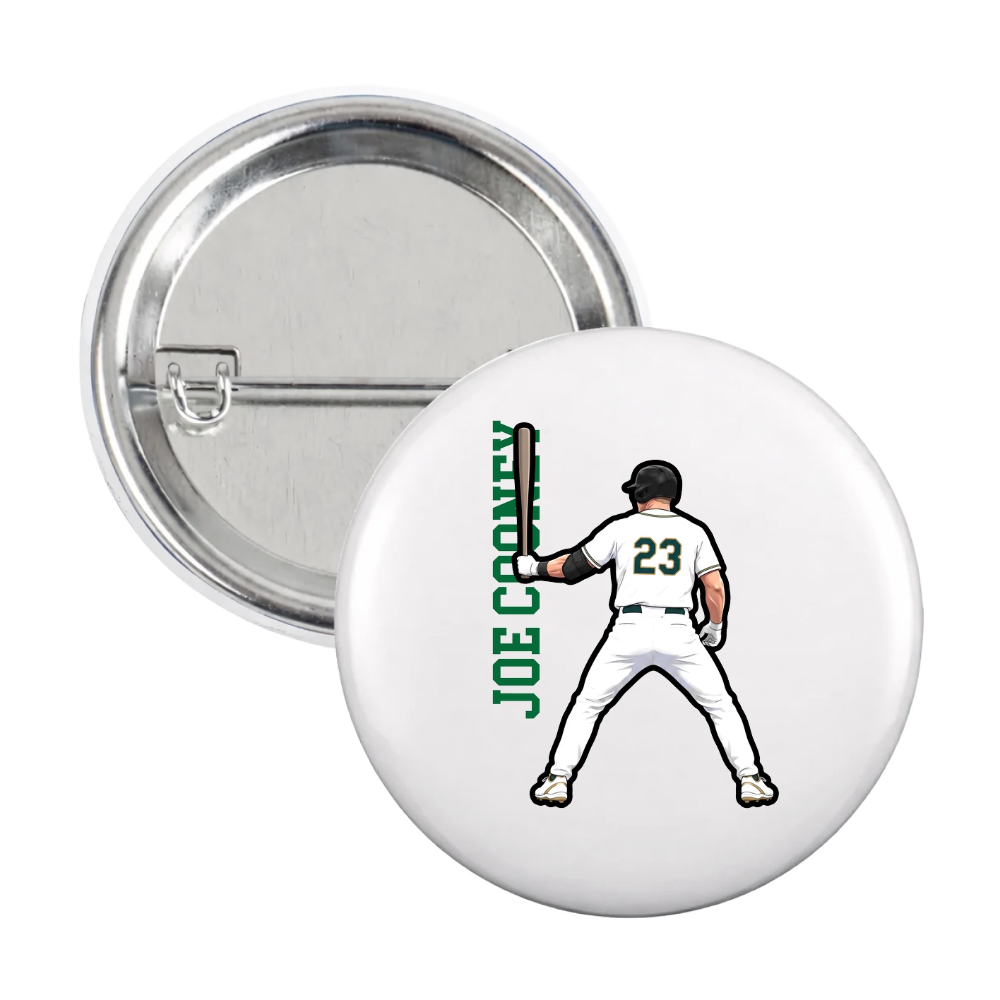 Game Day Button — Name Vertical in White