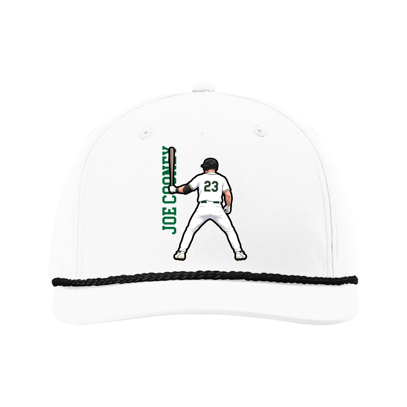 Five-Panel Classic Rope Cap — Name Vertical in White