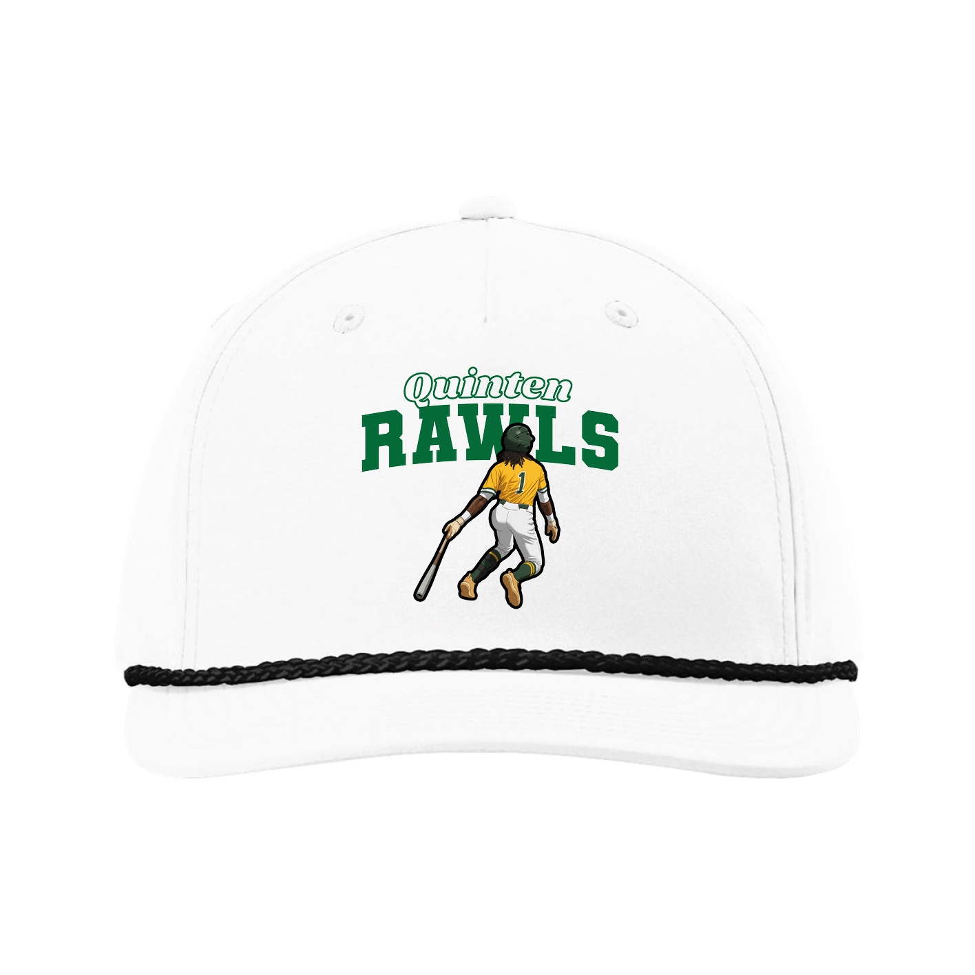 Five-Panel Classic Rope Cap — Name Arch in White