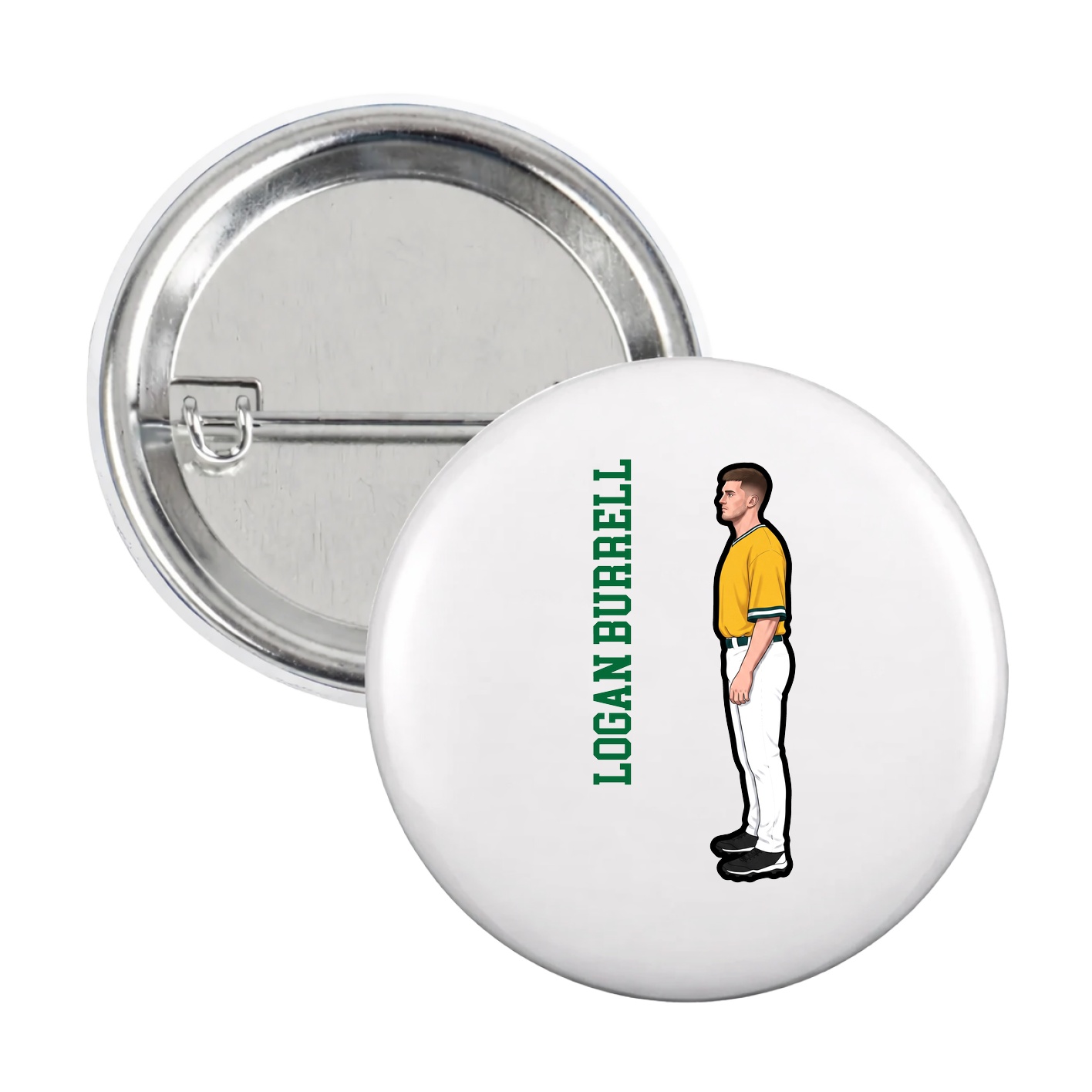 Game Day Button — Name Vertical in White