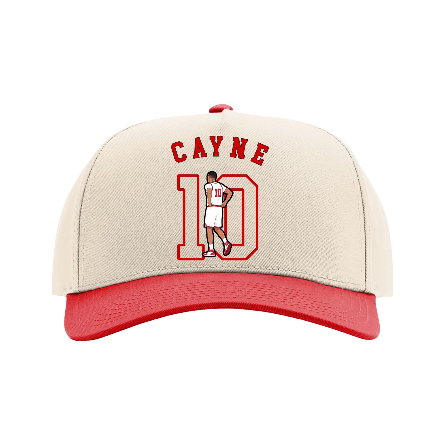 Full Fabric Five-Panel Champ Cap — Shirsey Arch in Cream/Red