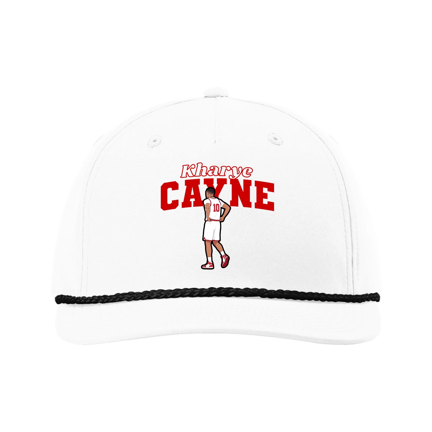 Five-Panel Classic Rope Cap — Name Arch in White