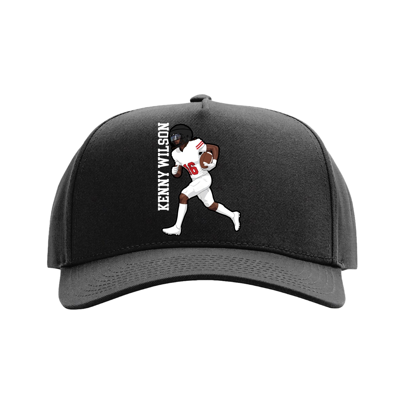 Full Fabric Five-Panel Champ Cap — Name Vertical in Black