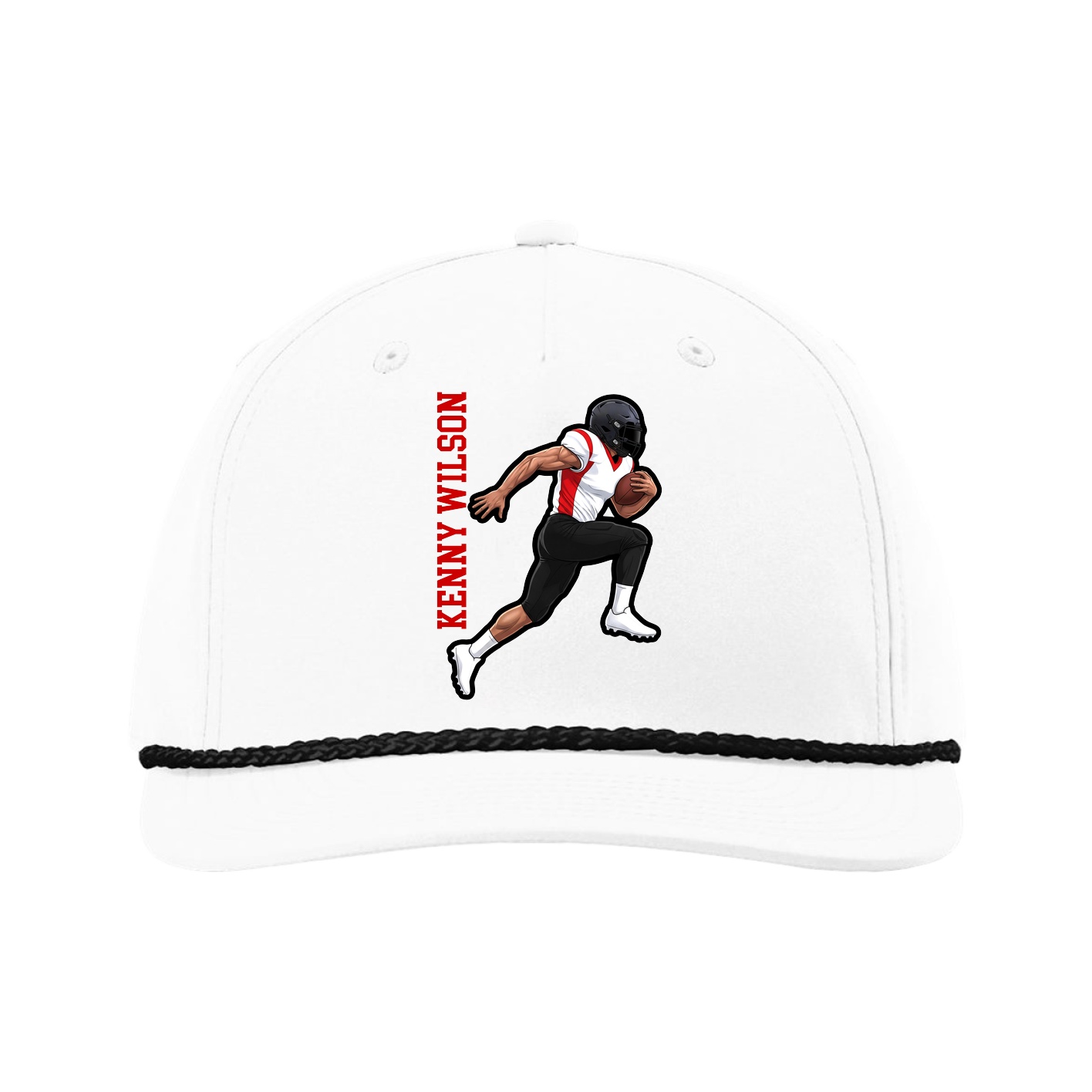 Five-Panel Classic Rope Cap — Name Vertical in White