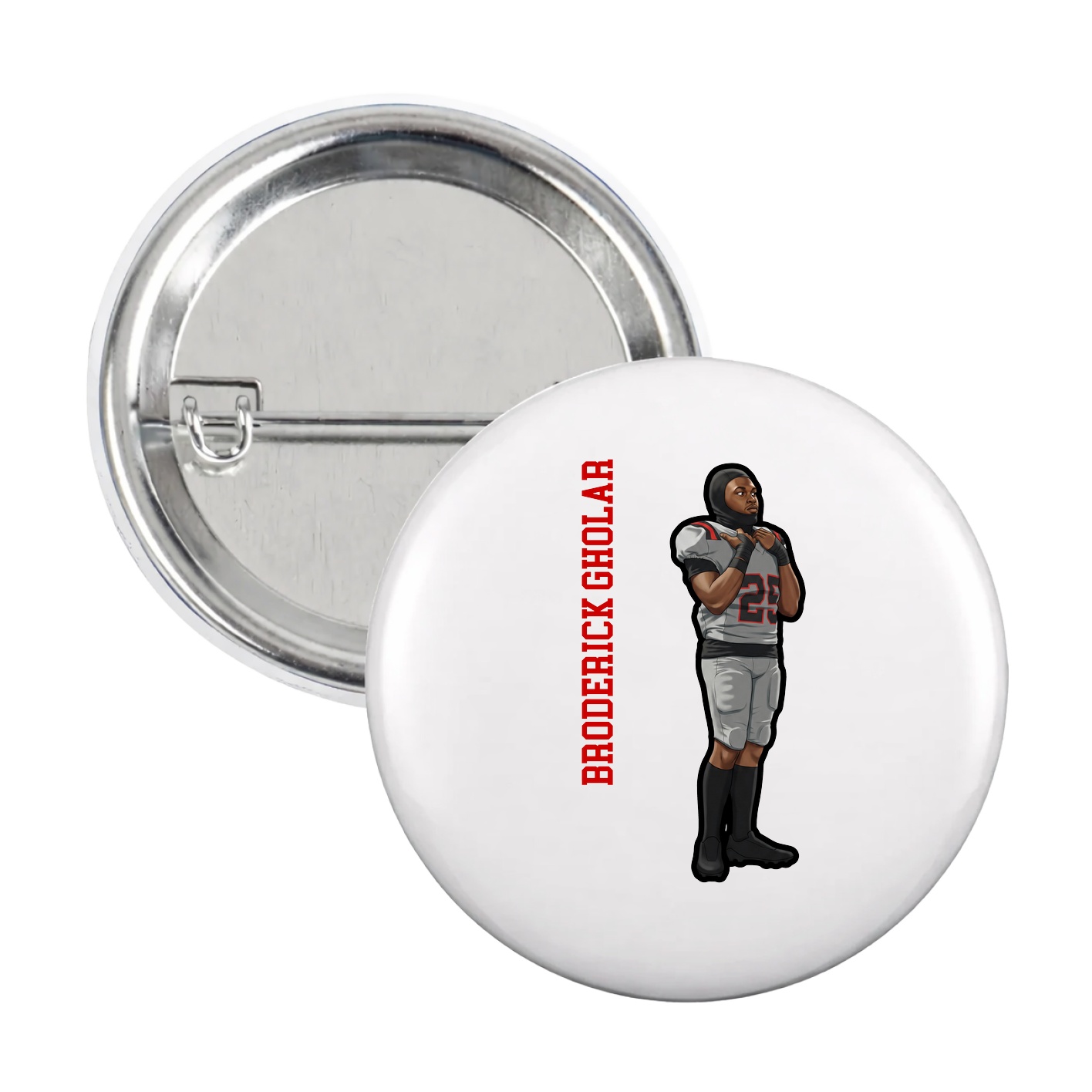 Game Day Button — Name Vertical in White