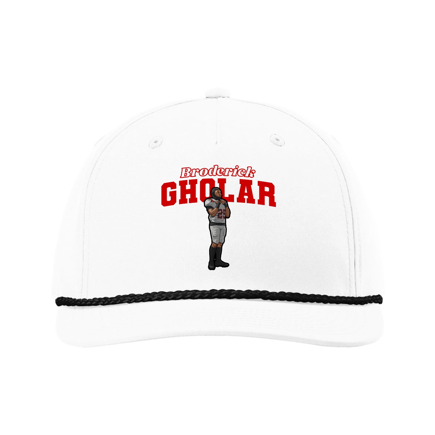 Five-Panel Classic Rope Cap — Name Arch in White
