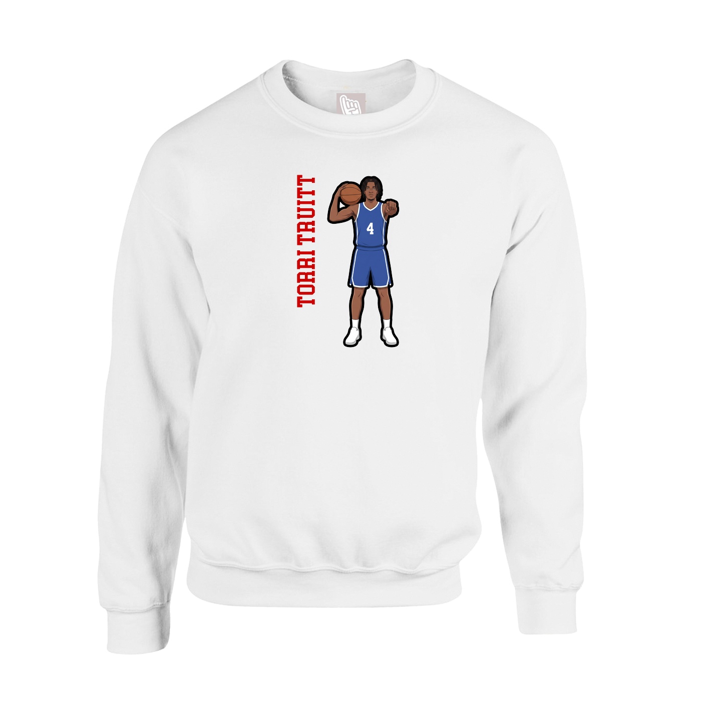 Fleece Crew — Name Vertical in White