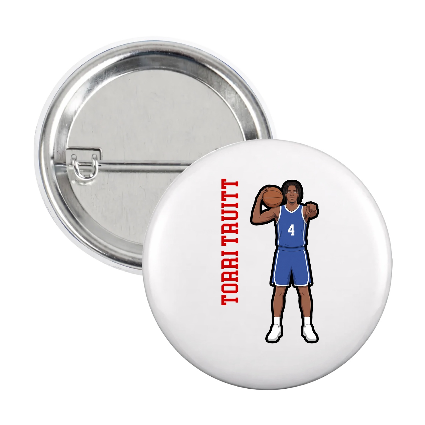 Game Day Button — Name Vertical in White