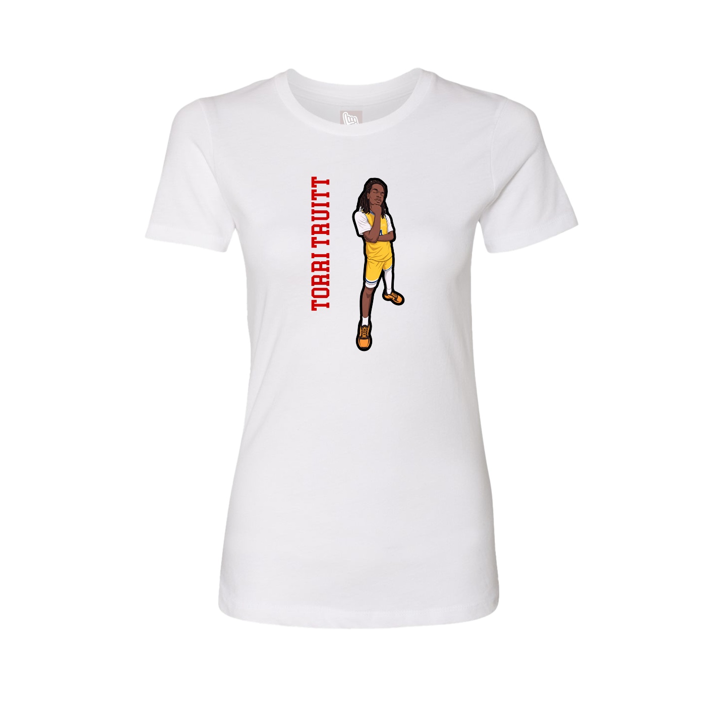 Fitted Women's Tee — Name Vertical in White