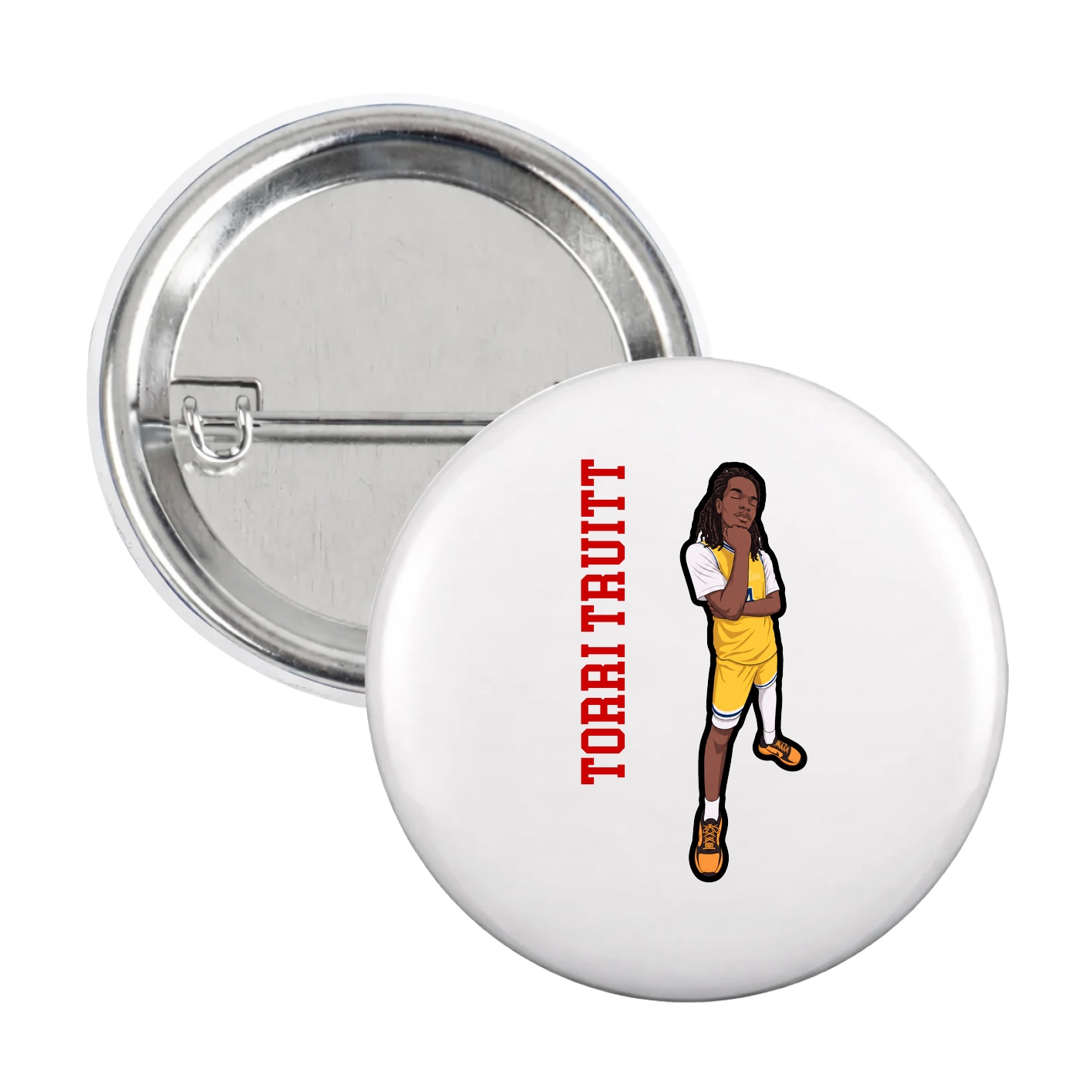 Game Day Button — Name Vertical in White