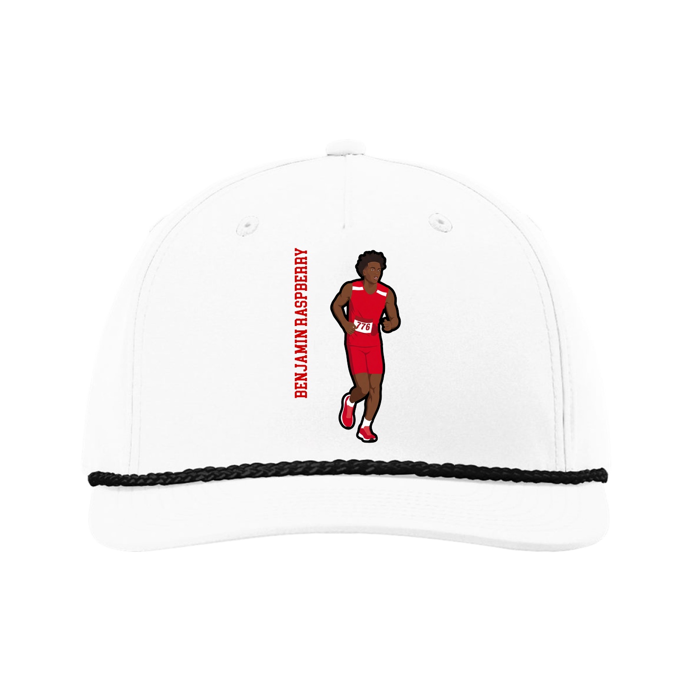 Five-Panel Classic Rope Cap — Name Vertical in White
