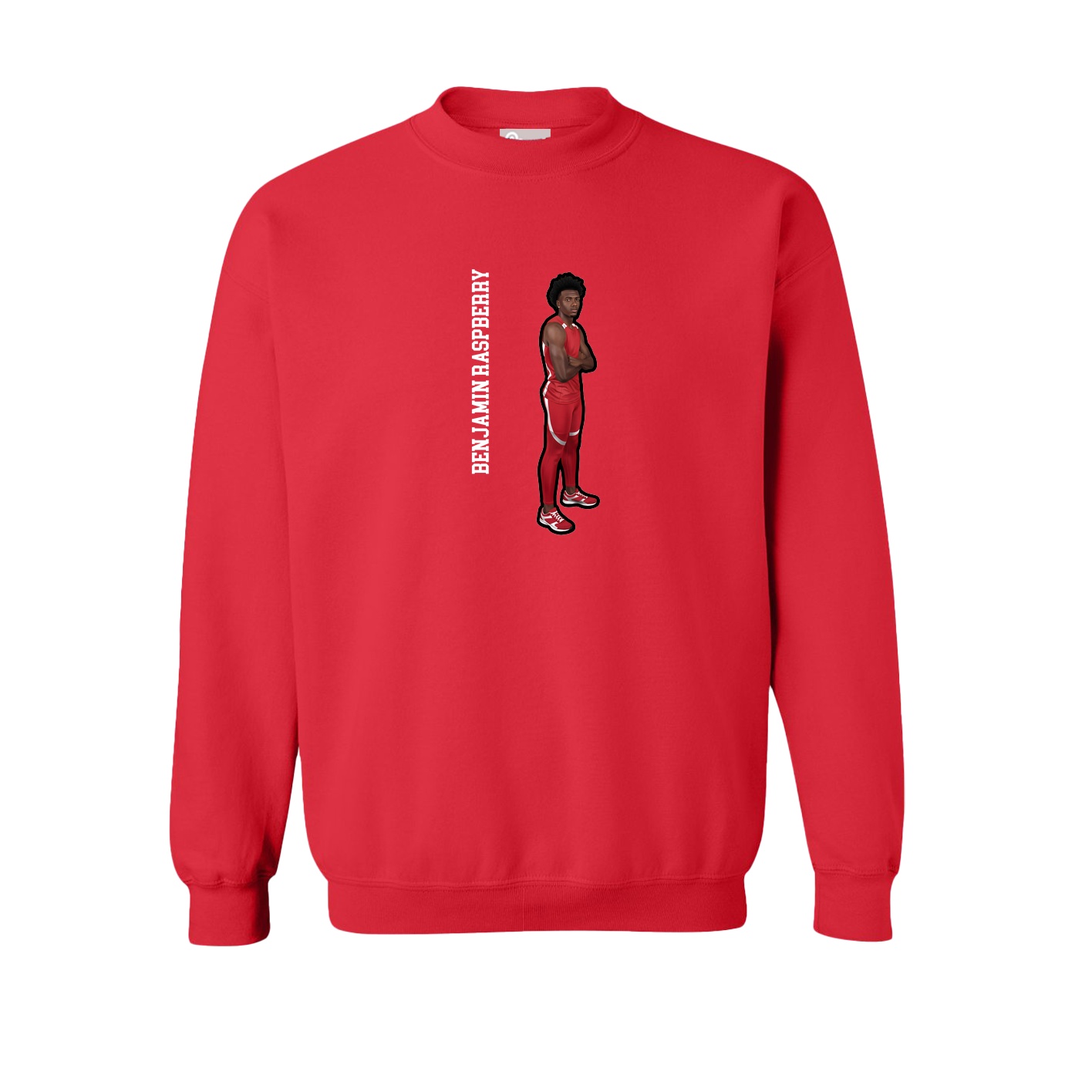 Fleece Crew — Name Vertical in Red