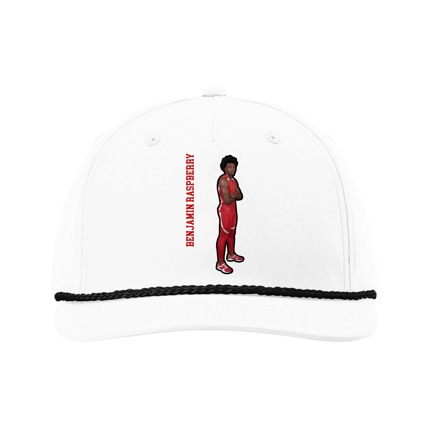 Five-Panel Classic Rope Cap — Name Vertical in White