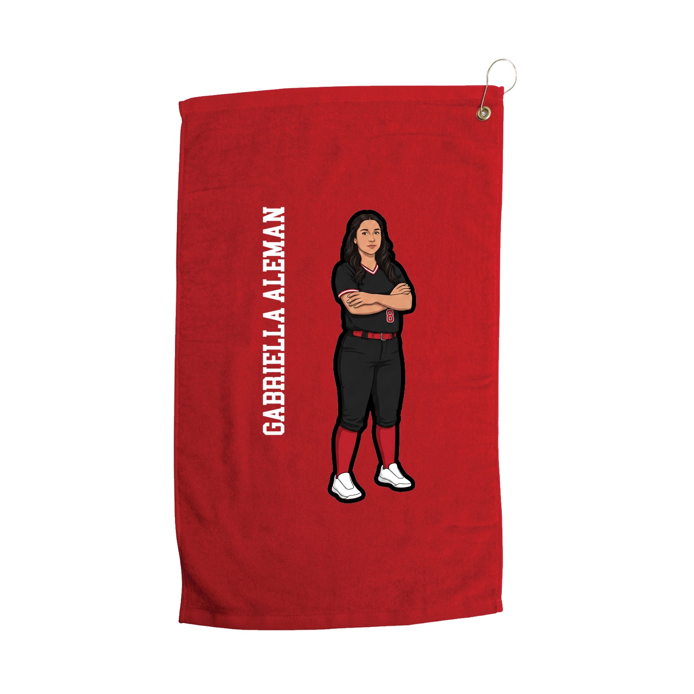 Golf Towel — Name Vertical in Red