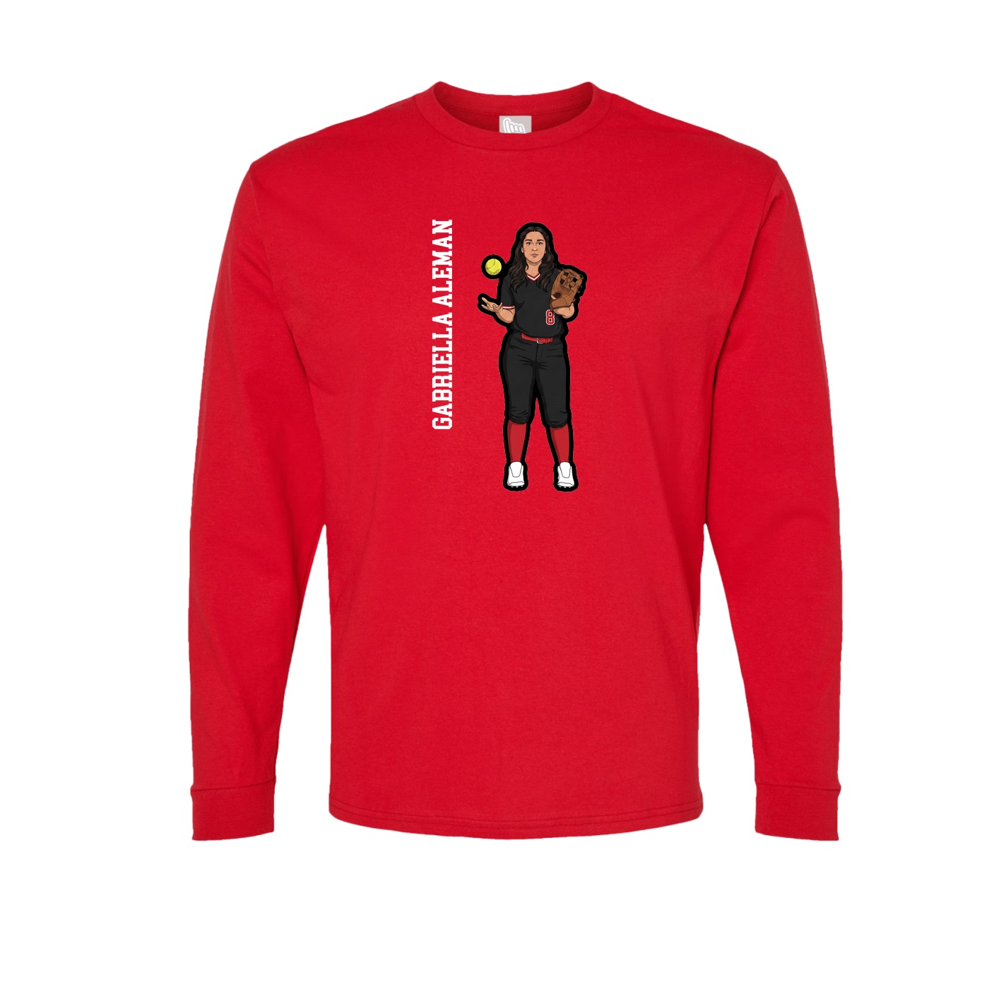 Long Sleeve Tee — Name Vertical in Red