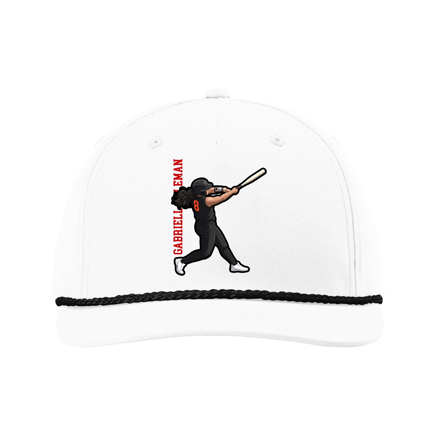Five-Panel Classic Rope Cap — Name Vertical in White