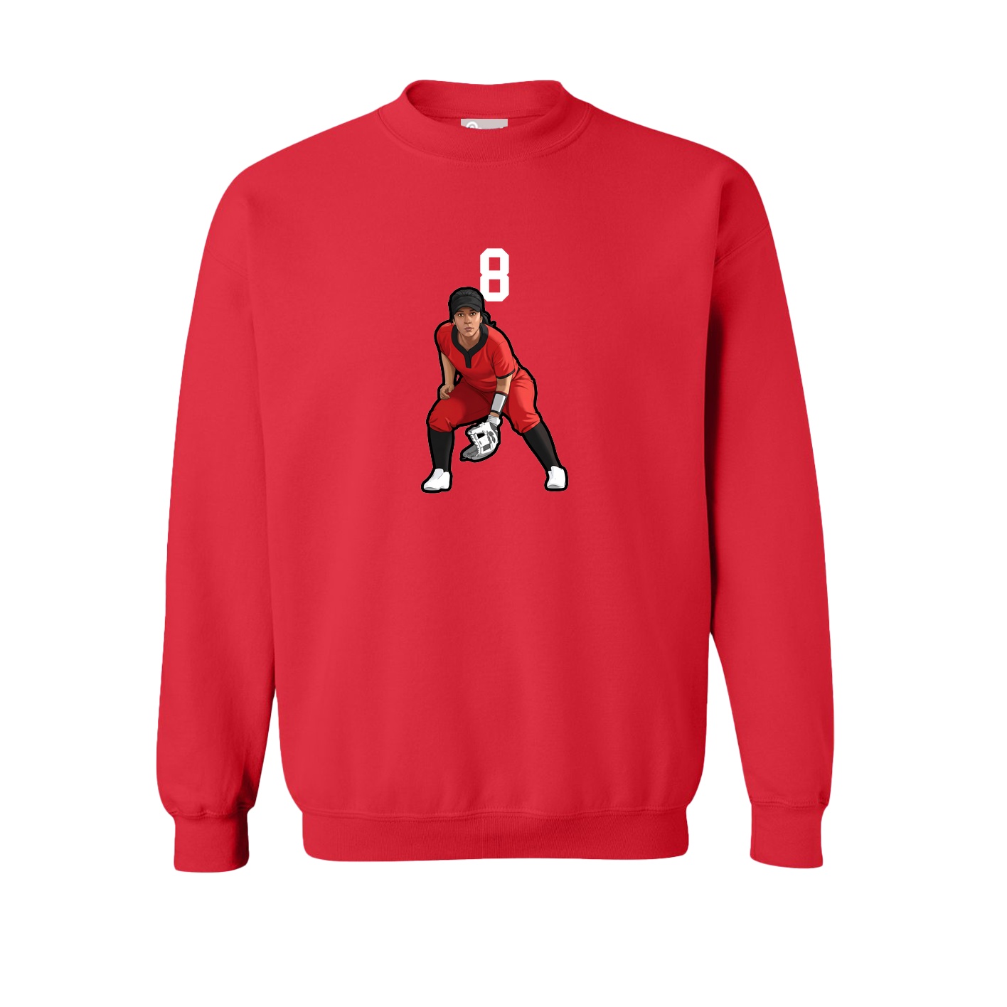 Fleece Crew — Number Top in Red