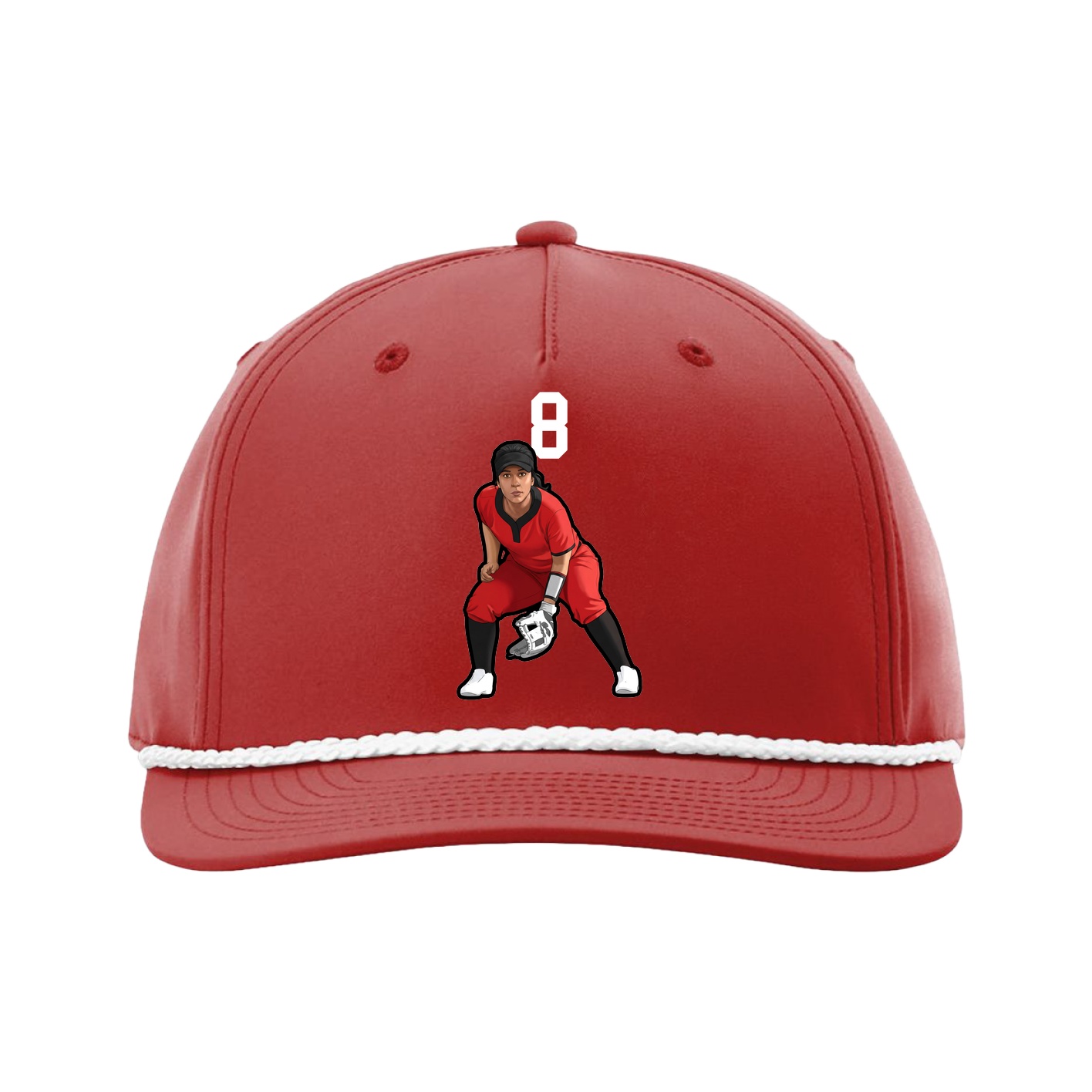 Five-Panel Classic Rope Cap — Number Top in Red