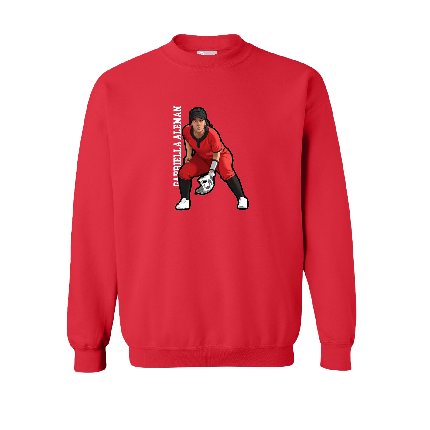 Fleece Crew — Name Vertical in Red