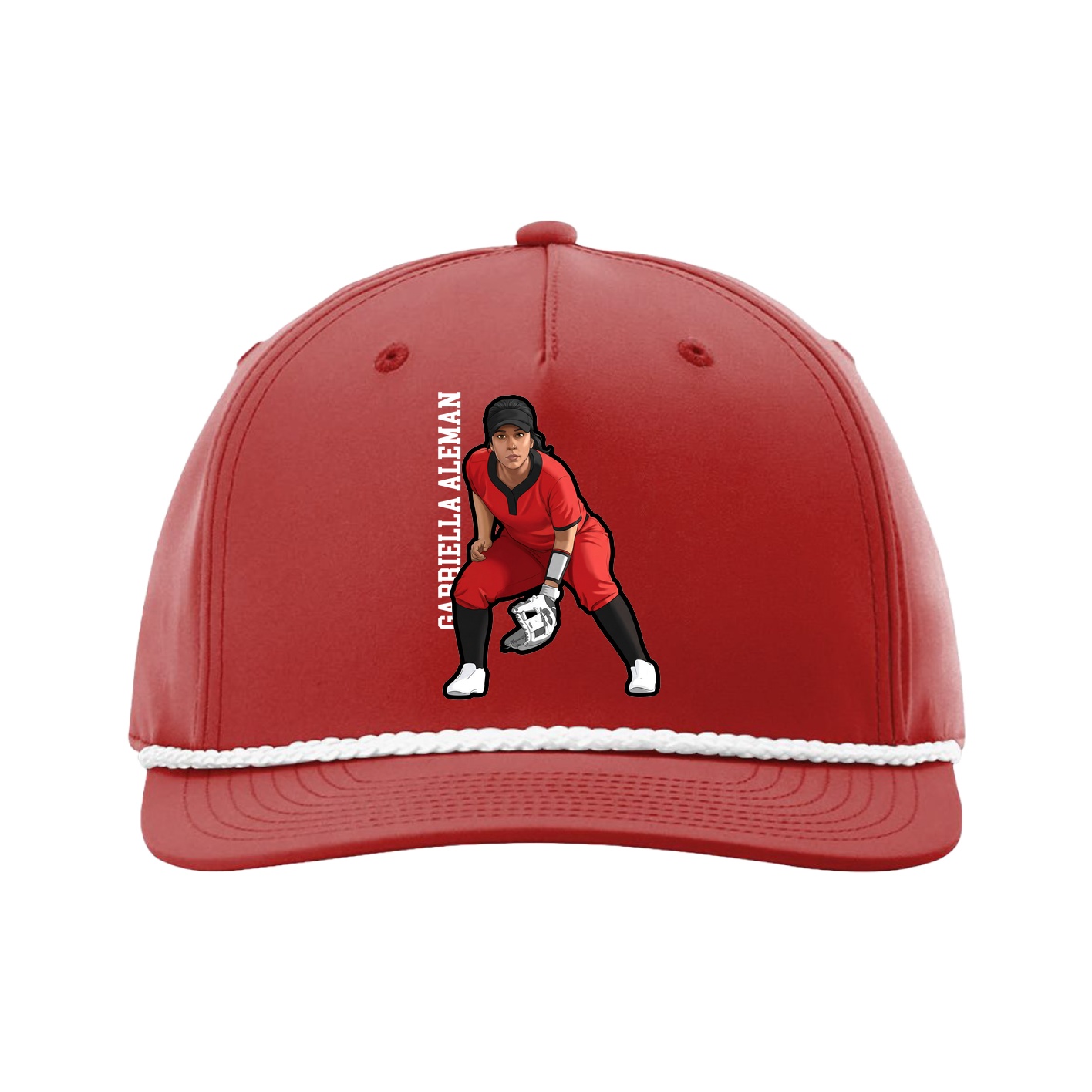 Five-Panel Classic Rope Cap — Name Vertical in Red
