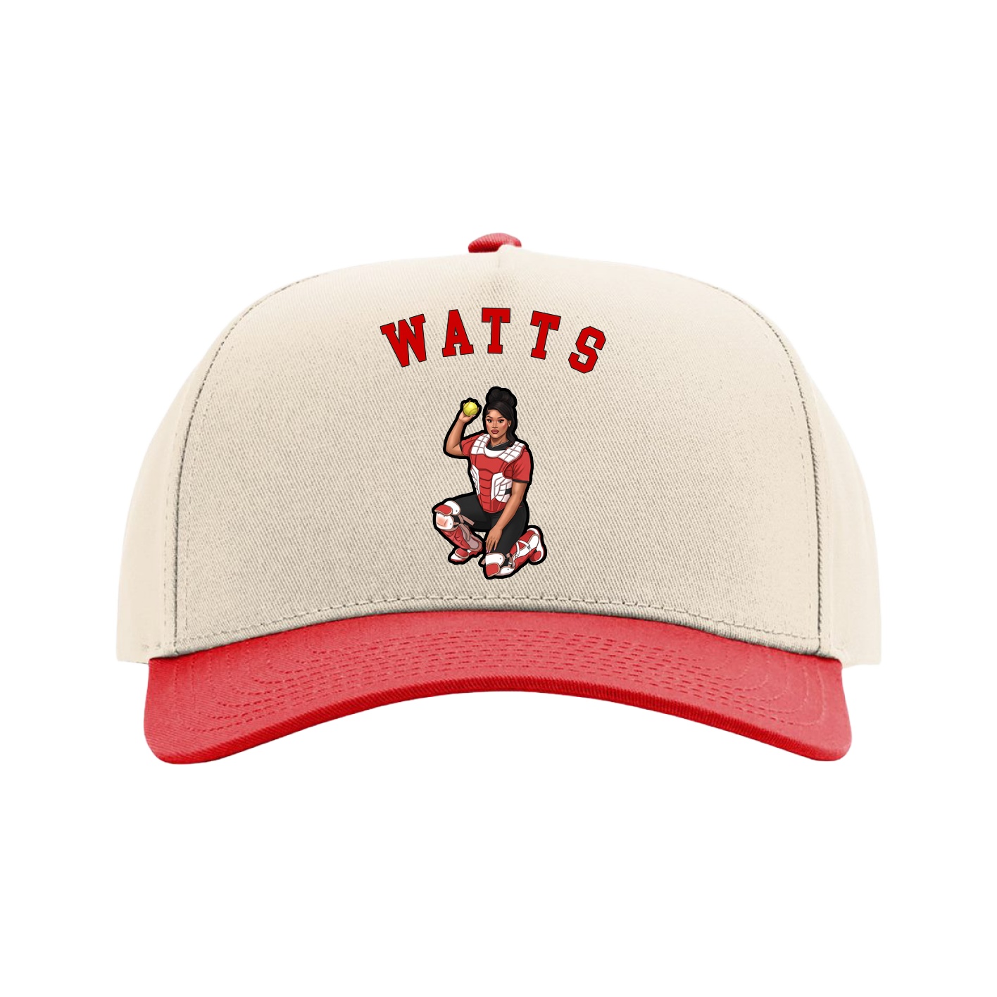 Full Fabric Five-Panel Champ Cap — Shirsey Arch in Cream/Red