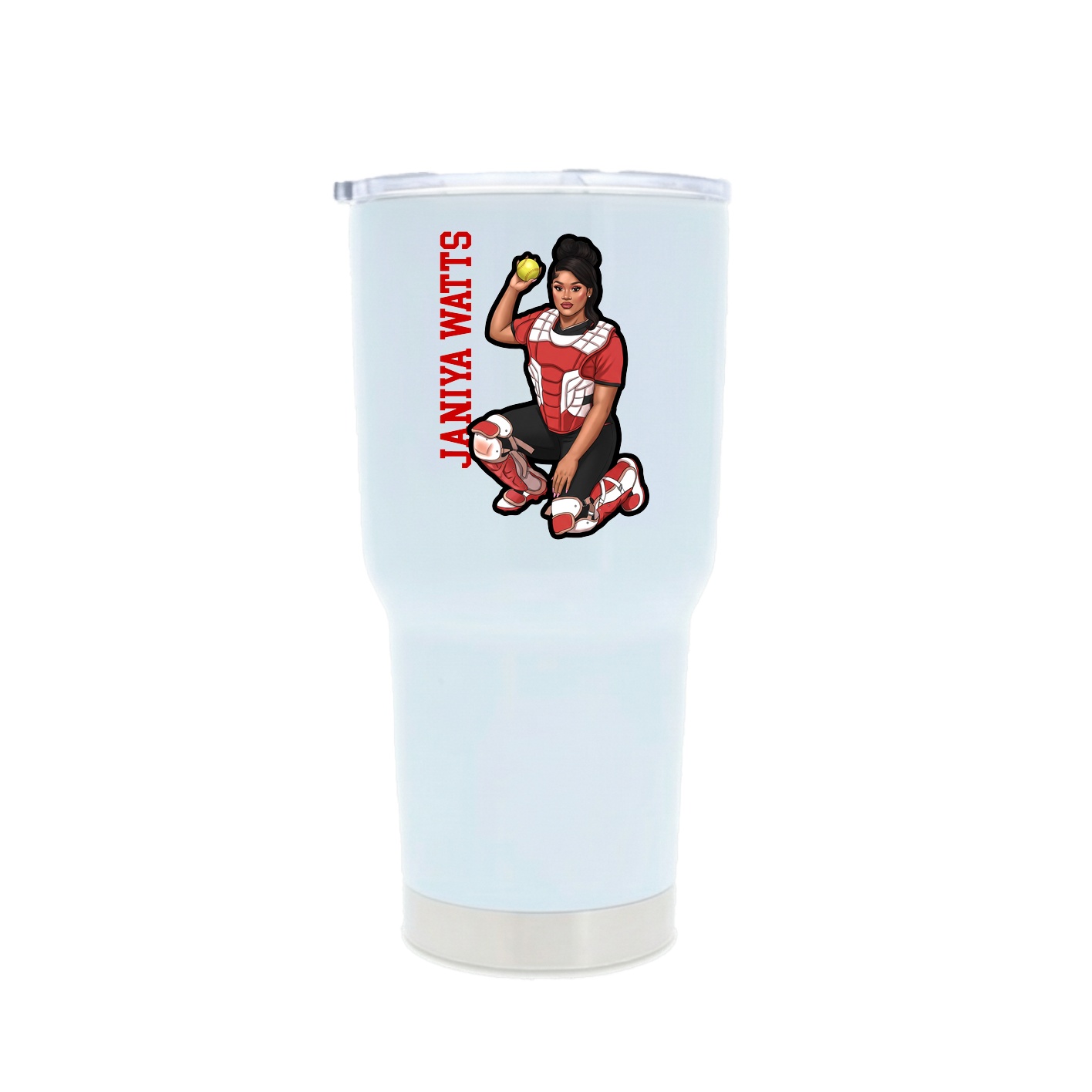 30oz Stainless Steel Tumbler — Name Vertical in White