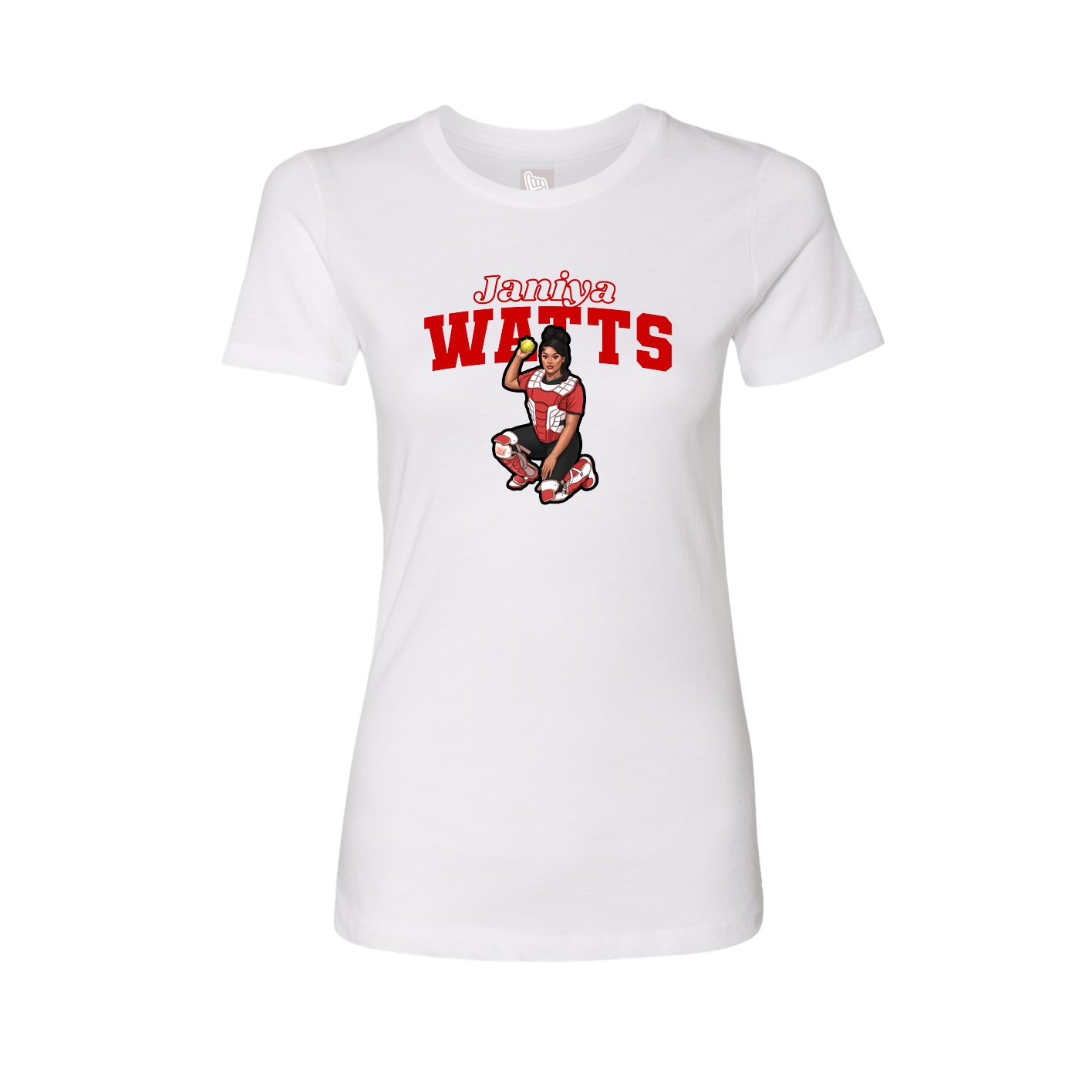 Fitted Women's Tee — Name Arch in White