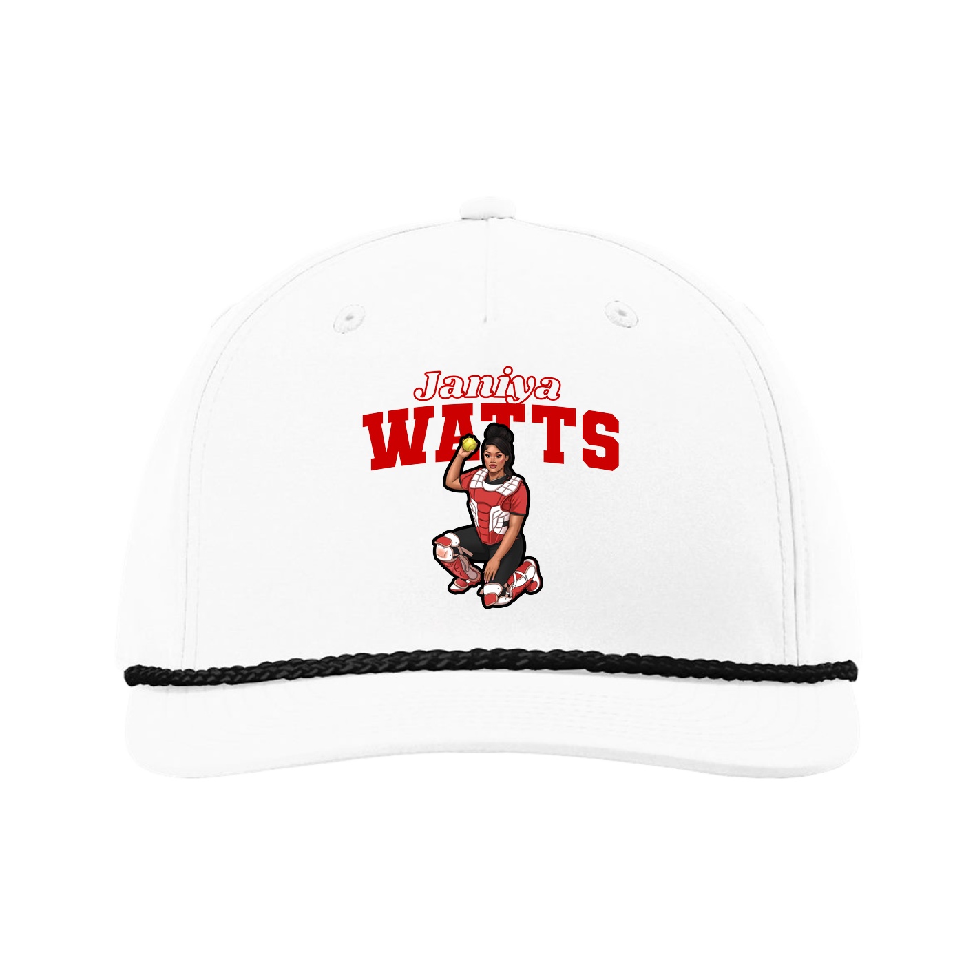 Five-Panel Classic Rope Cap — Name Arch in White