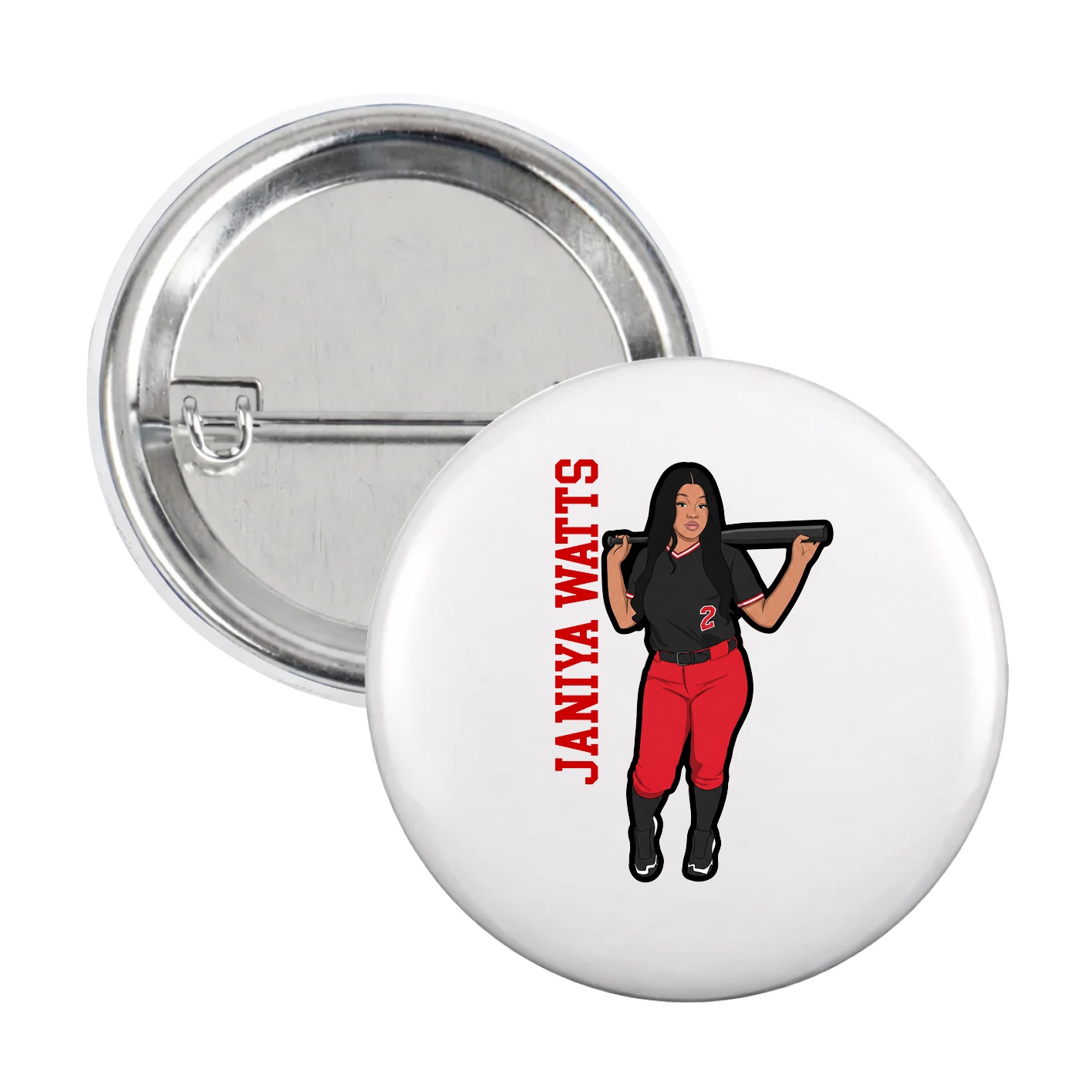Game Day Button — Name Vertical in White
