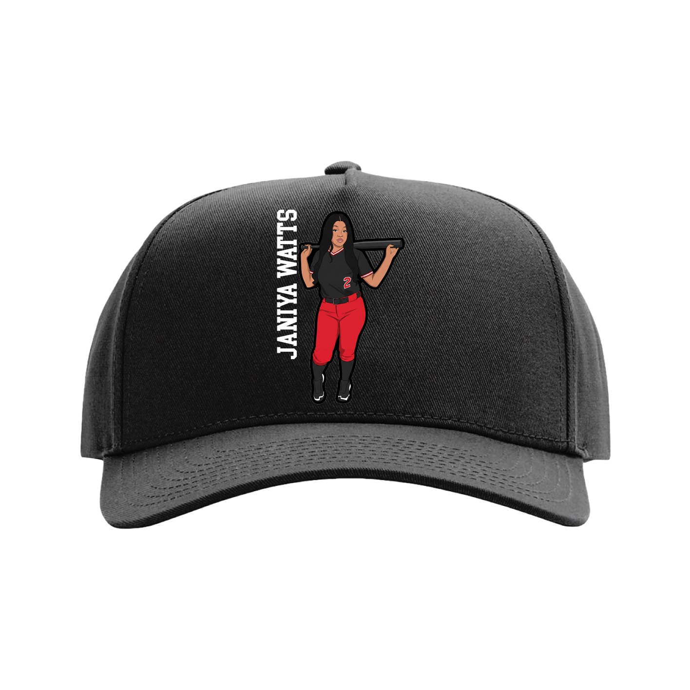 Full Fabric Five-Panel Champ Cap — Name Vertical in Black