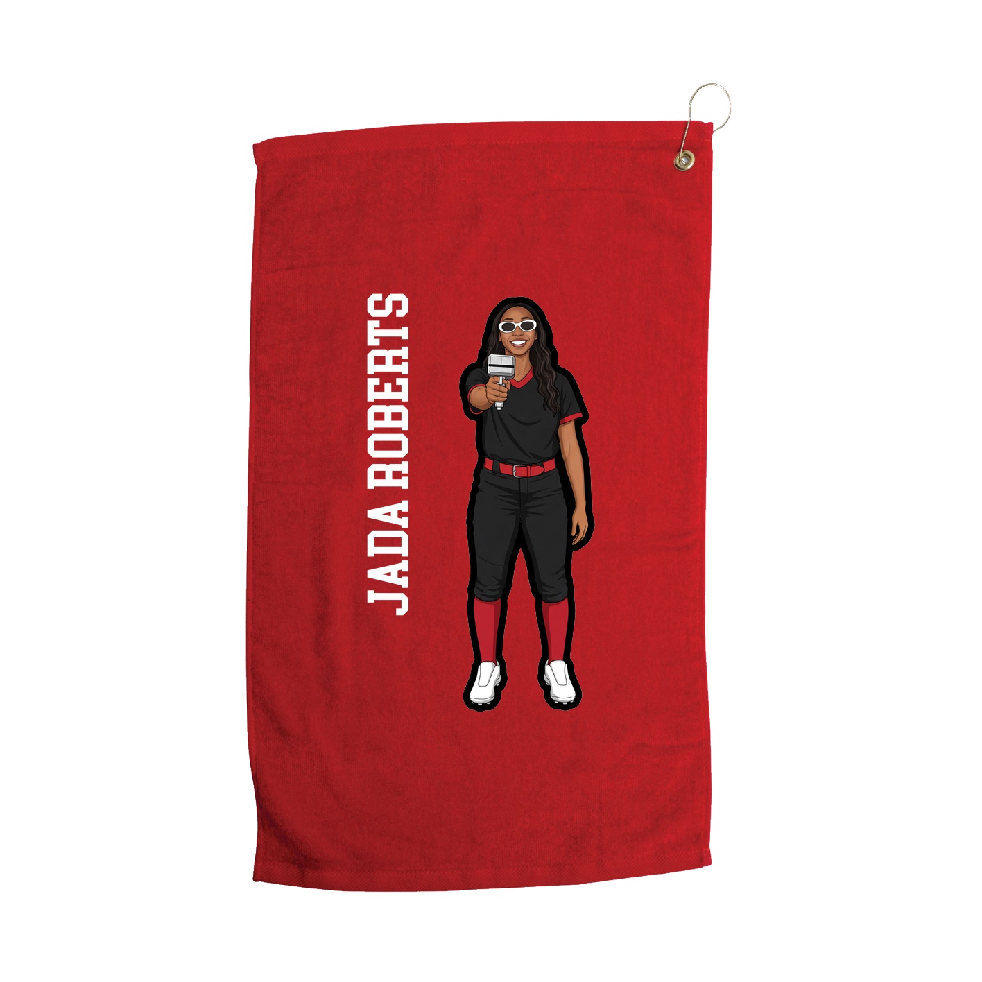 Golf Towel — Name Vertical in Red