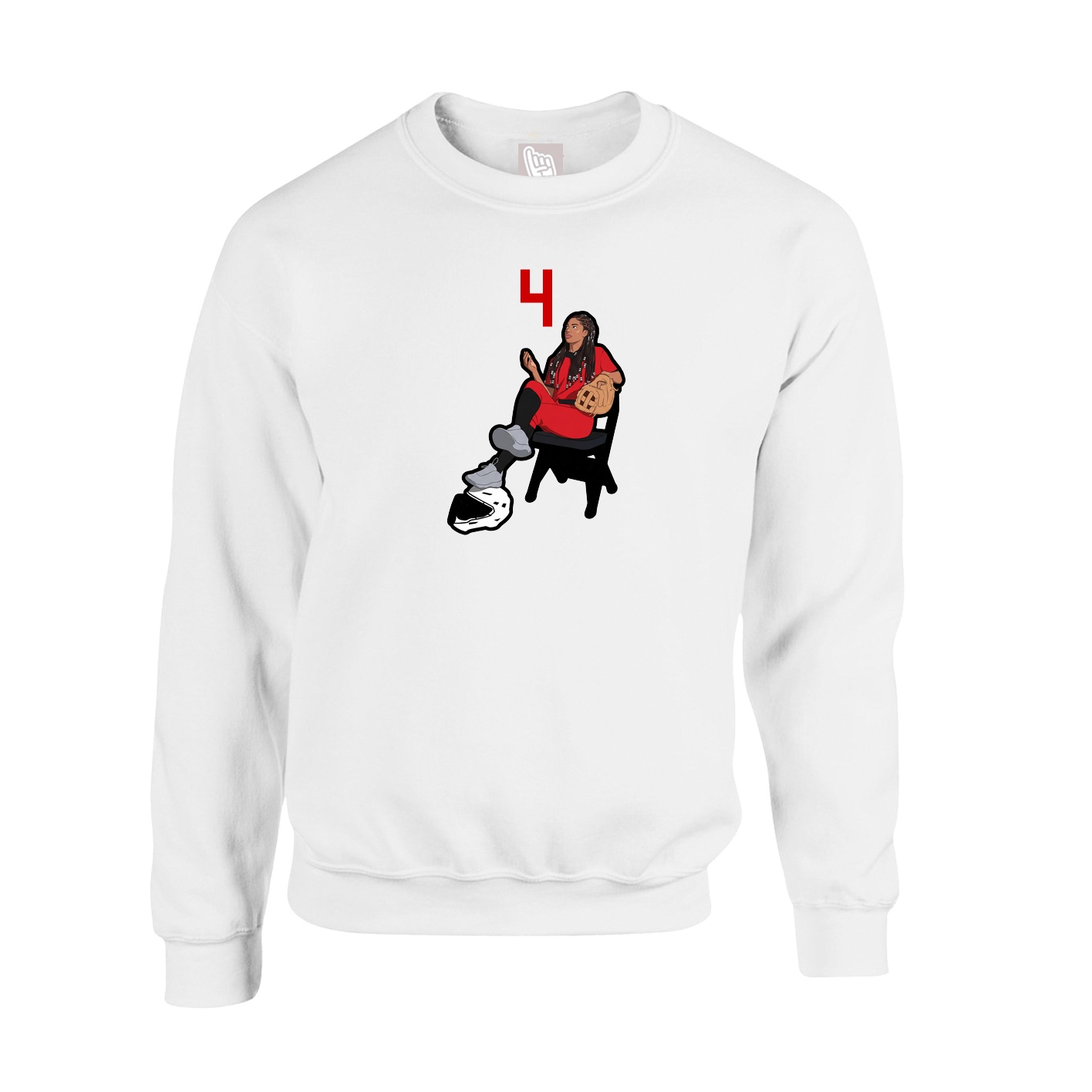 Fleece Crew — Number Top in White