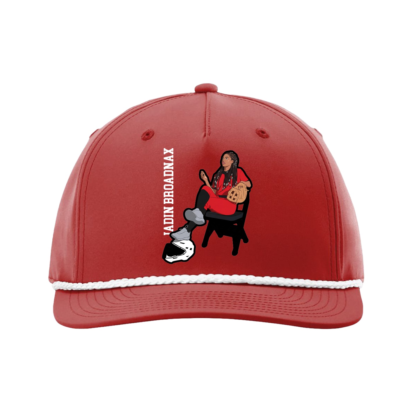 Five-Panel Classic Rope Cap — Name Vertical in Red