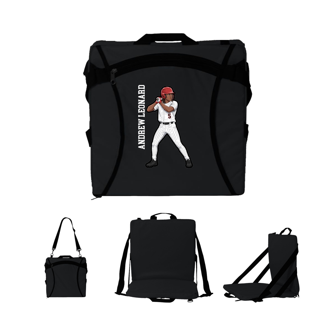 Folding Stadium Seat — Name Vertical in Black