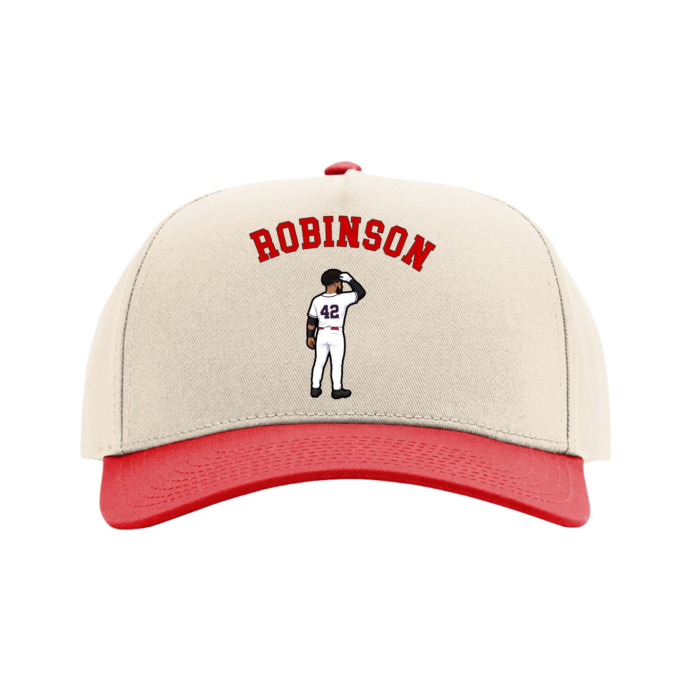 Full Fabric Five-Panel Champ Cap — Shirsey Arch in Cream/Red