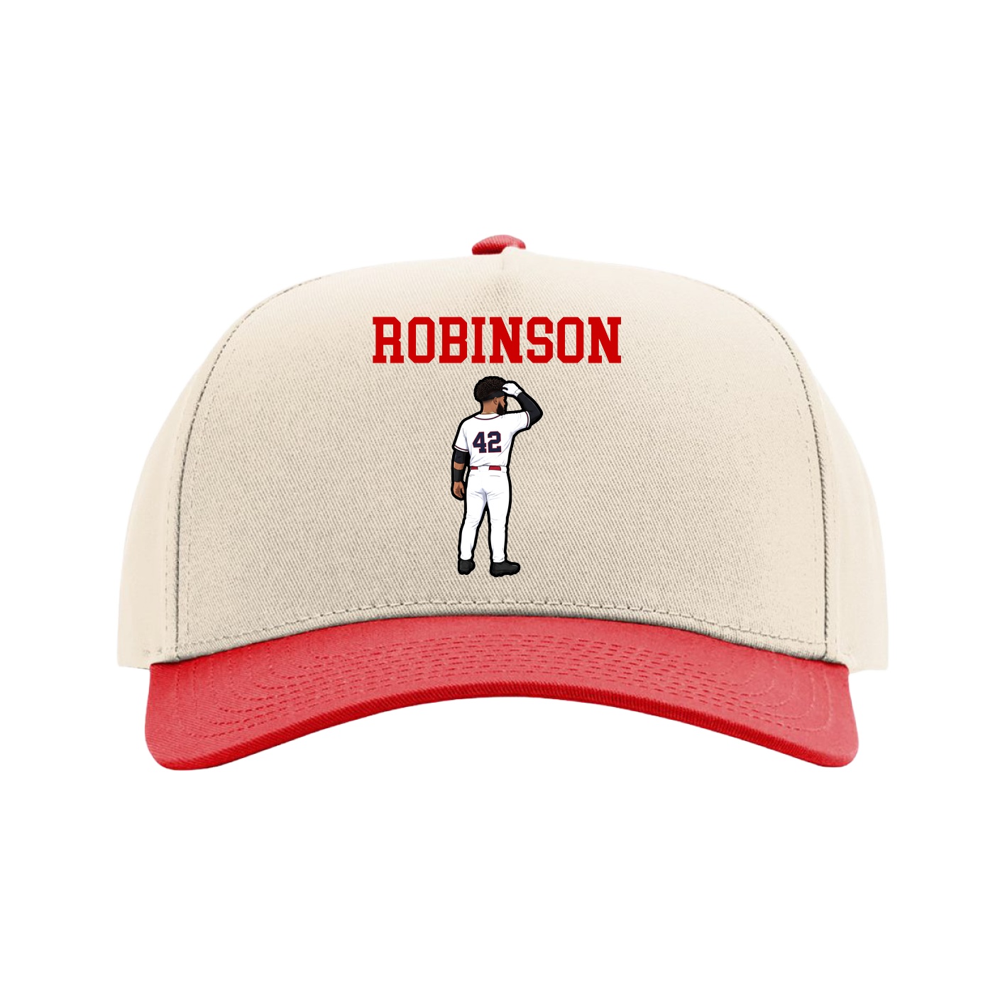 Full Fabric Five-Panel Champ Cap — Shirsey in Cream/Red