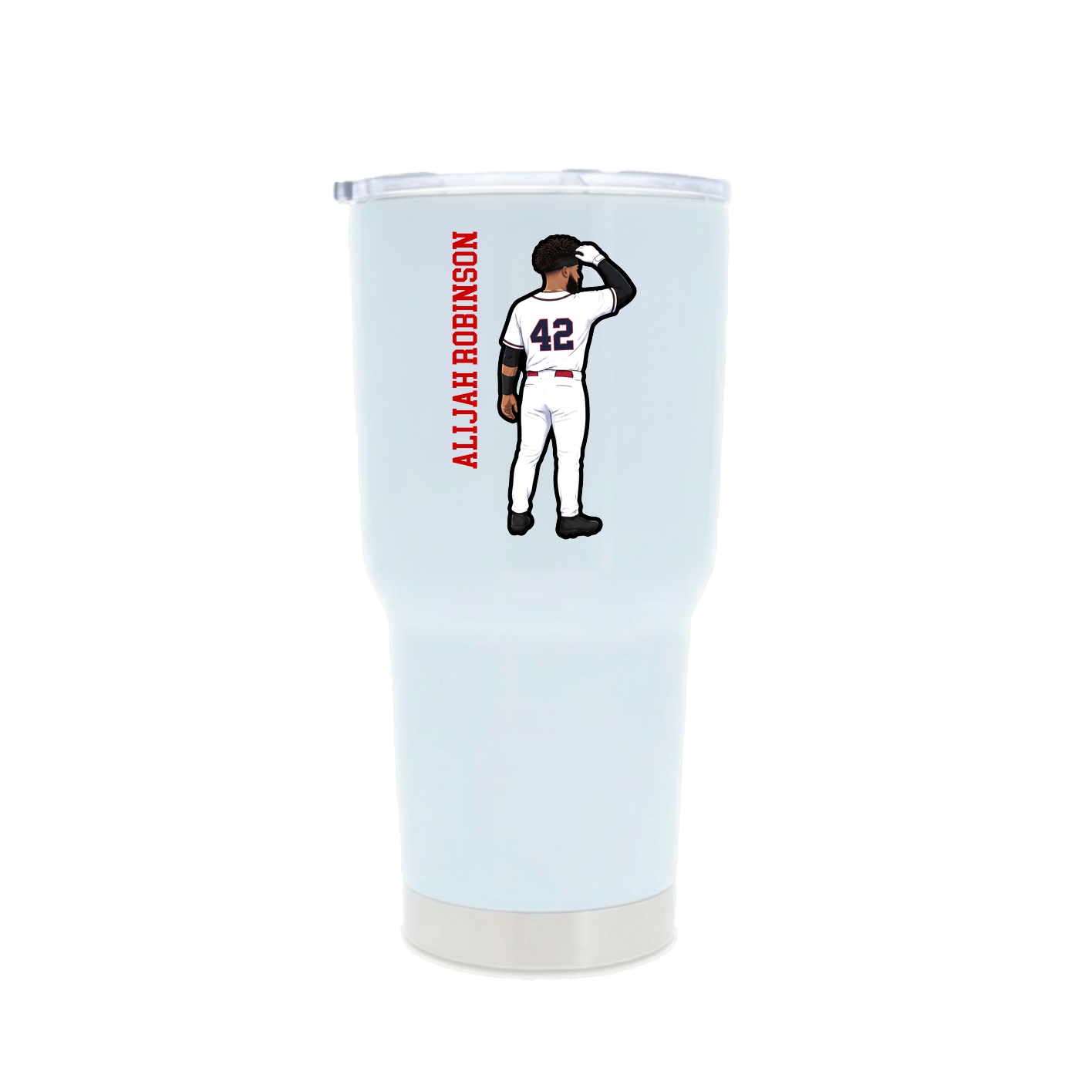 30oz Stainless Steel Tumbler — Name Vertical in White