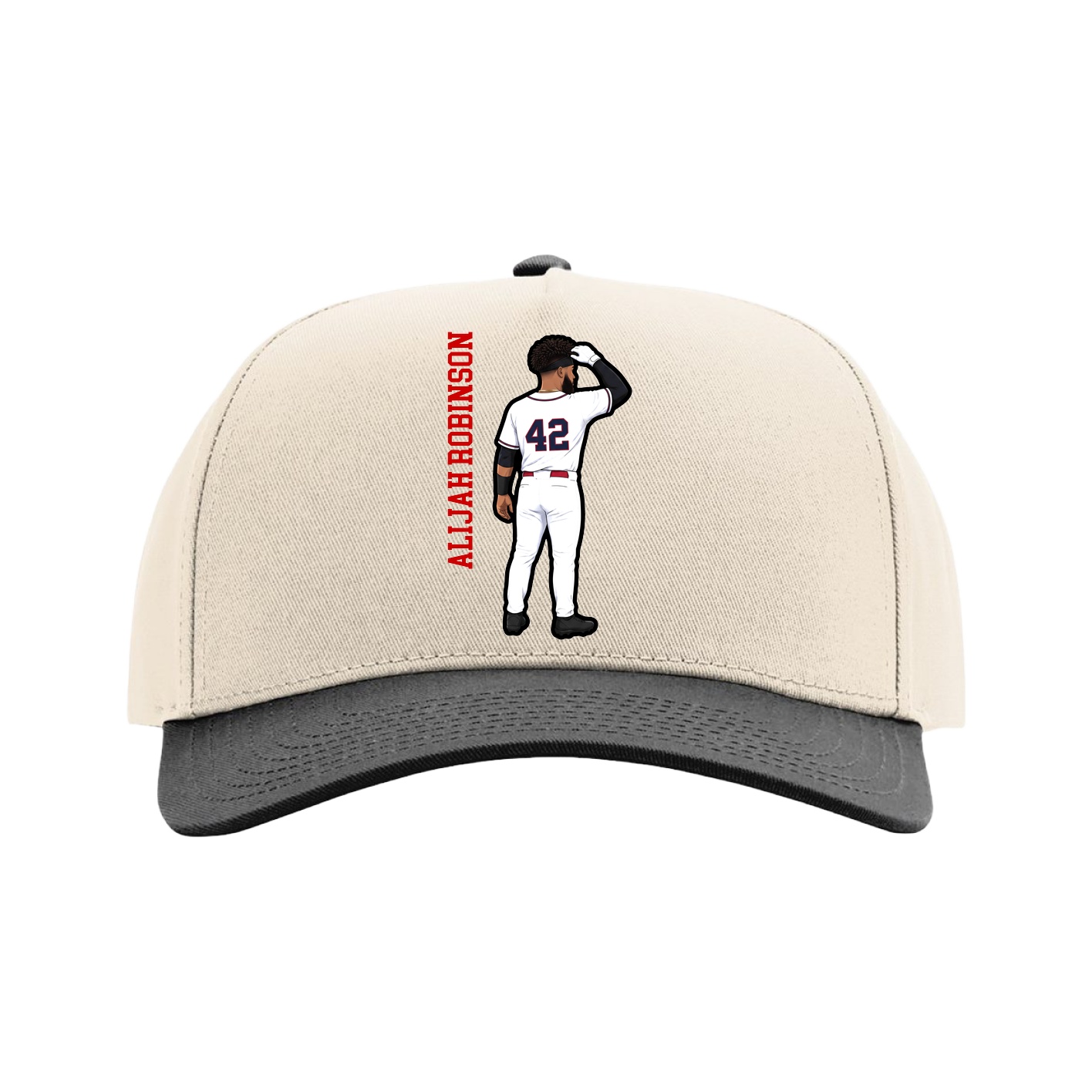 Full Fabric Five-Panel Champ Cap — Name Vertical in Cream/Black