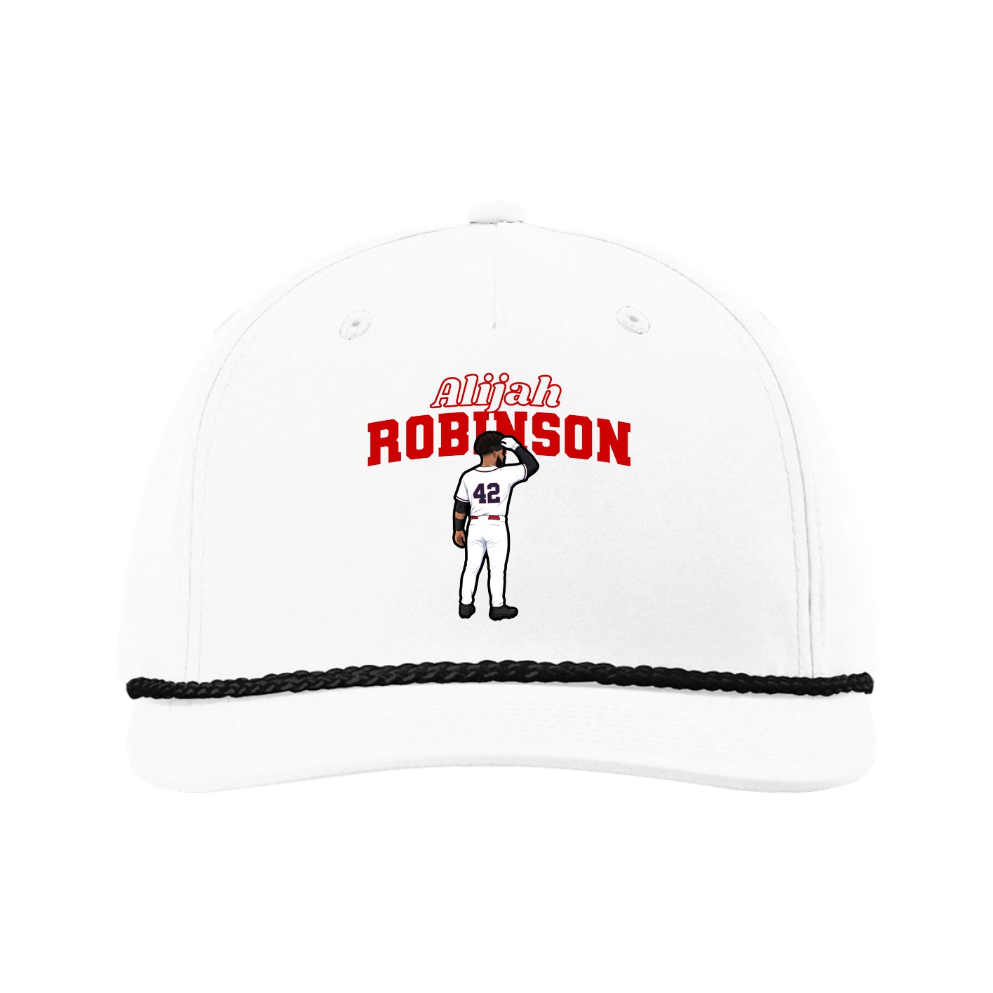 Five-Panel Classic Rope Cap — Name Arch in White