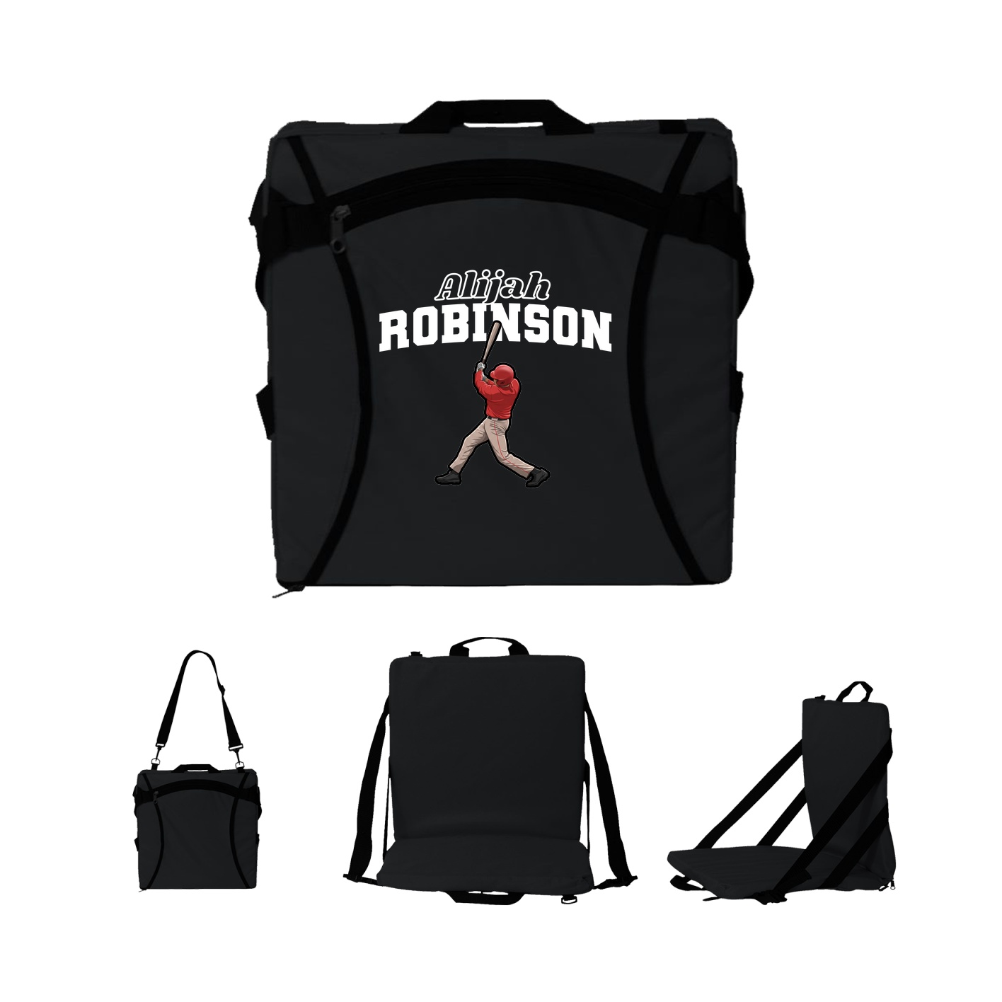 Folding Stadium Seat — Name Arch in Black