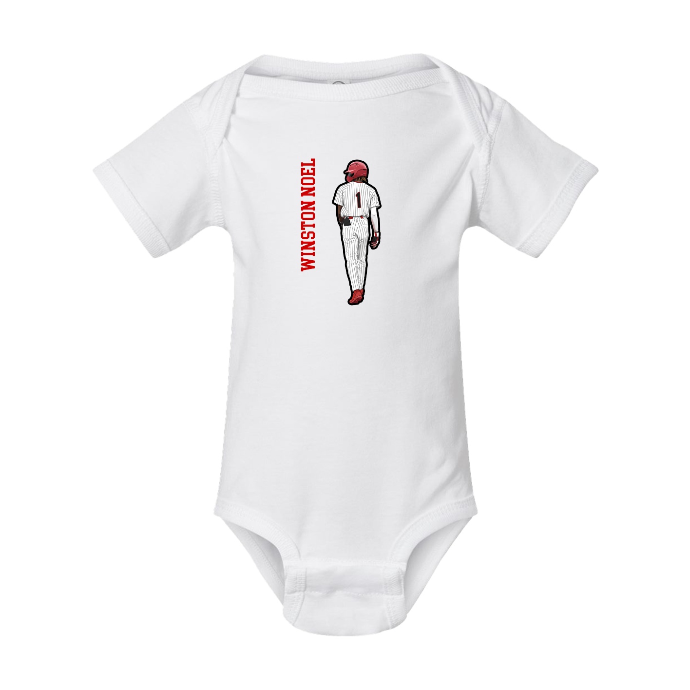 Baby Onesie — Name Vertical in White