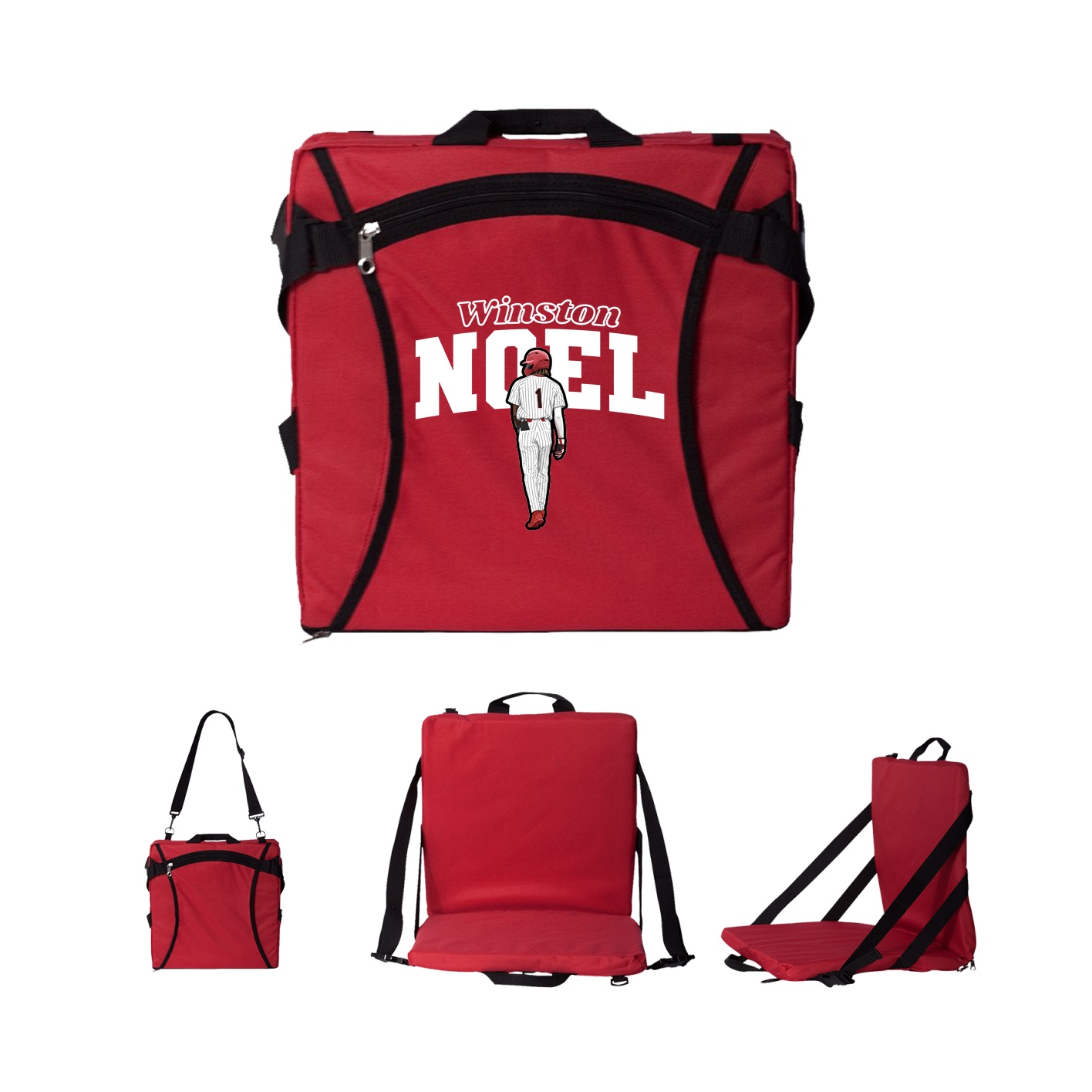 Folding Stadium Seat — Name Arch in Red