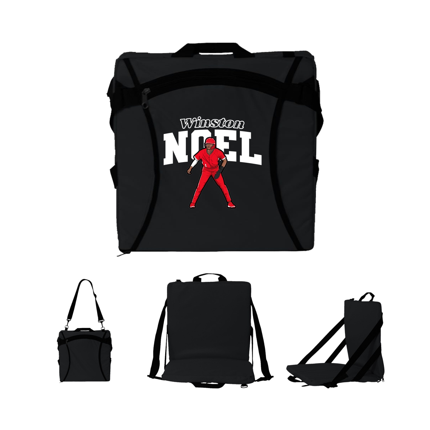 Folding Stadium Seat — Name Arch in Black