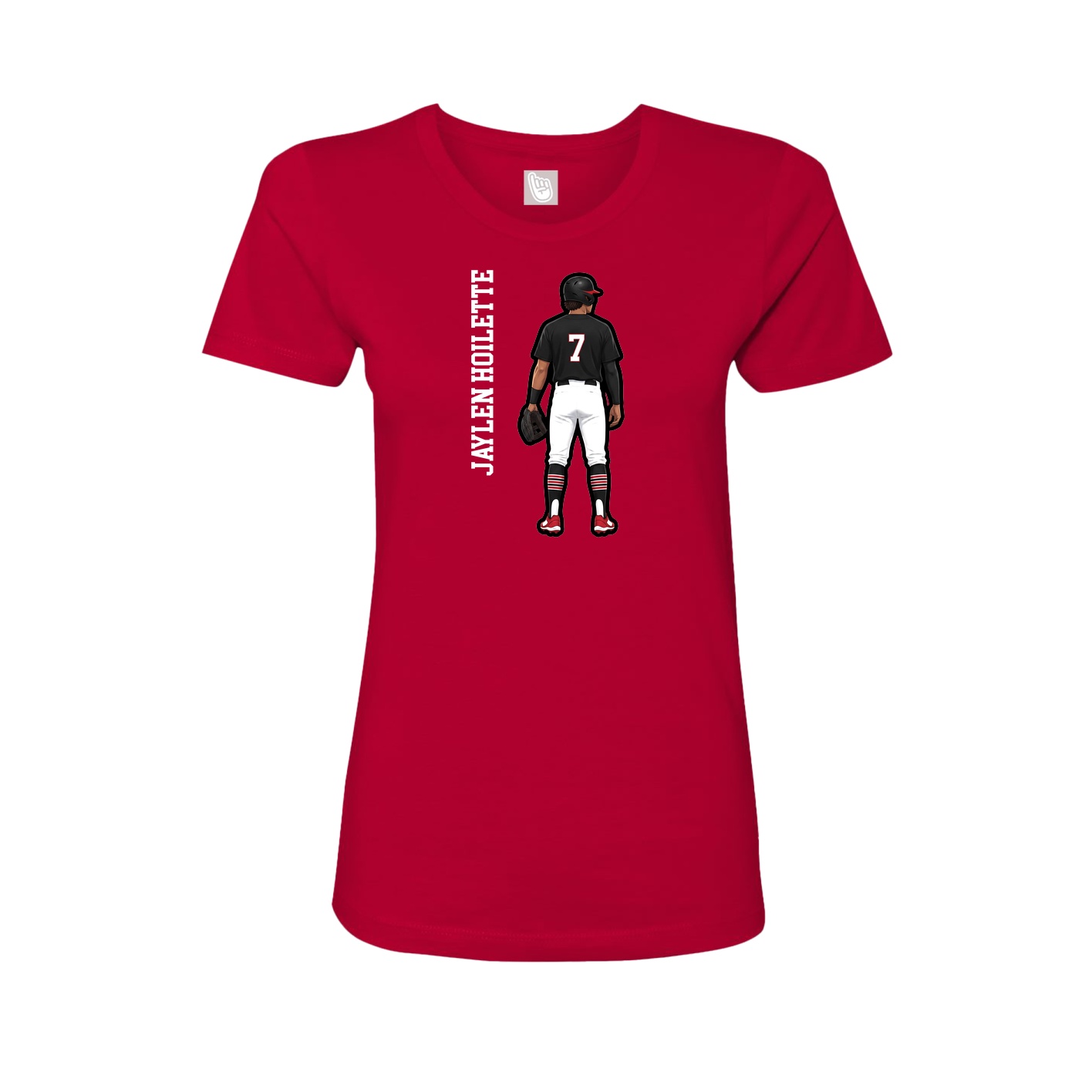 Fitted Women's Tee — Name Vertical in Red