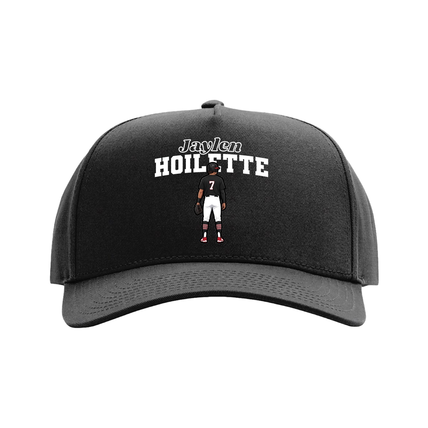 Full Fabric Five-Panel Champ Cap — Name Arch in Black