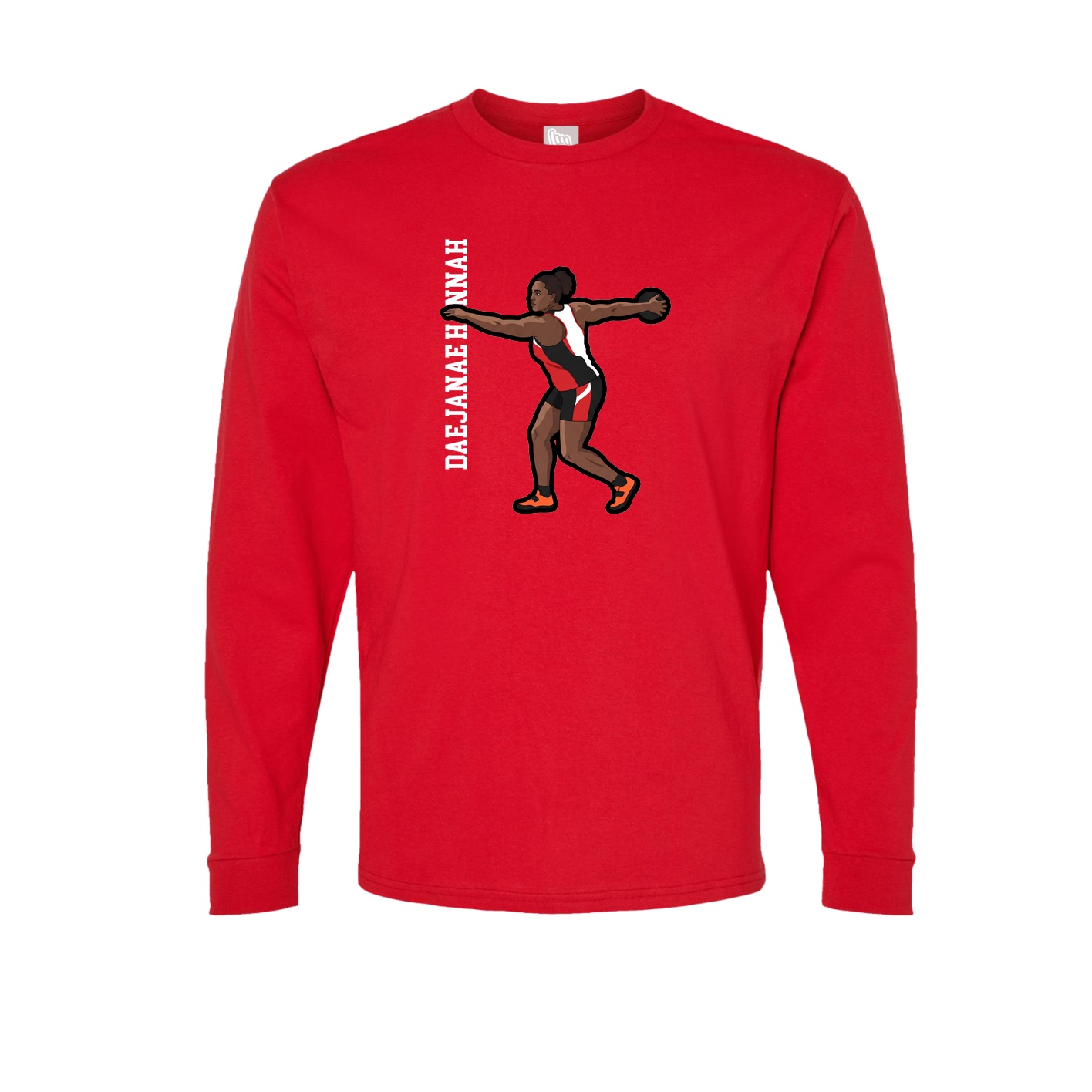 Long Sleeve Tee — Name Vertical in Red