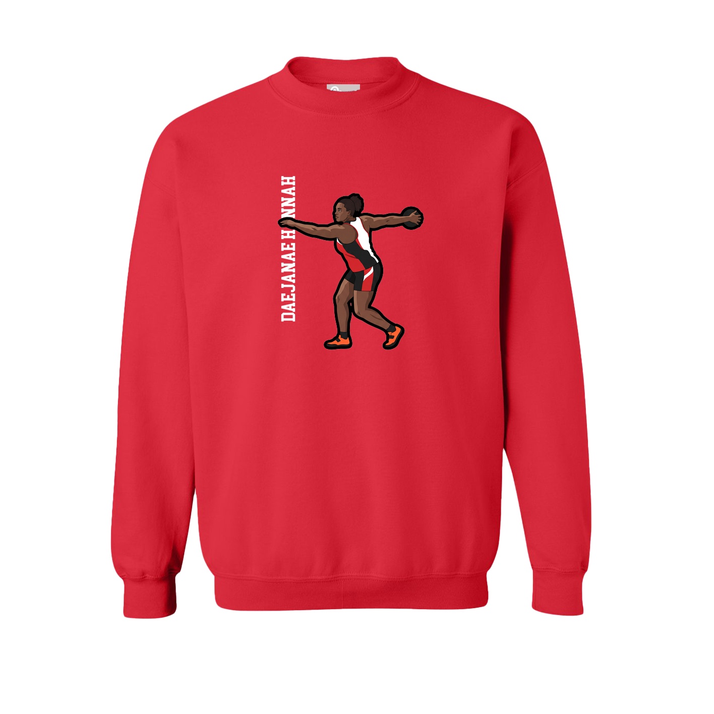 Fleece Crew — Name Vertical in Red