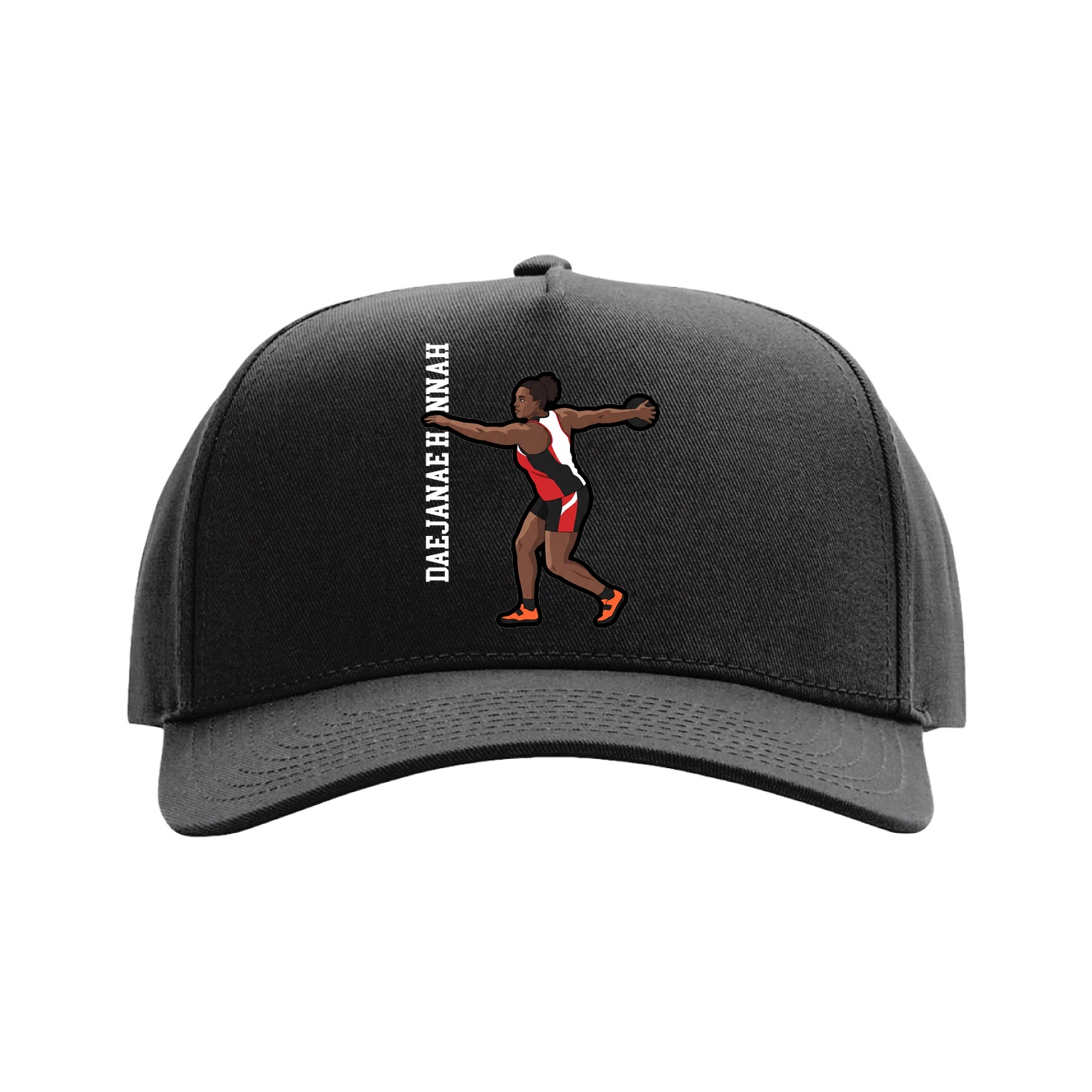 Full Fabric Five-Panel Champ Cap — Name Vertical in Black