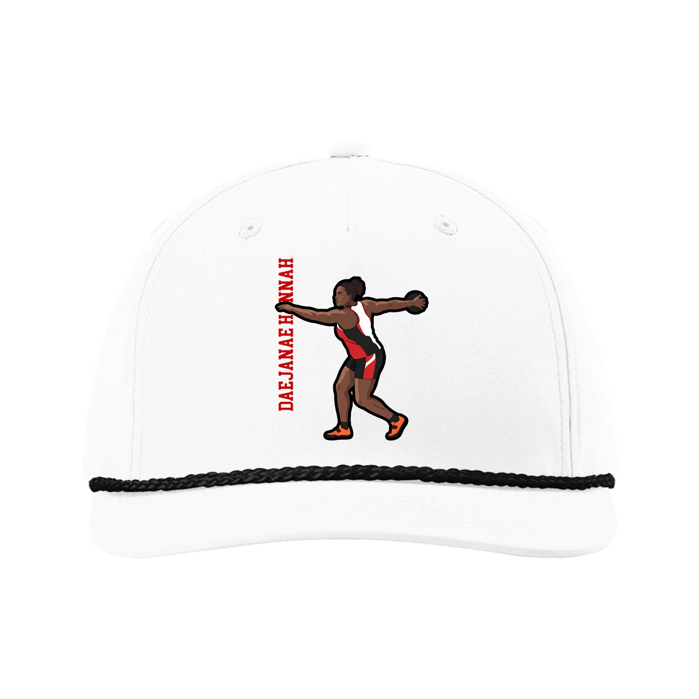 Five-Panel Classic Rope Cap — Name Vertical in White
